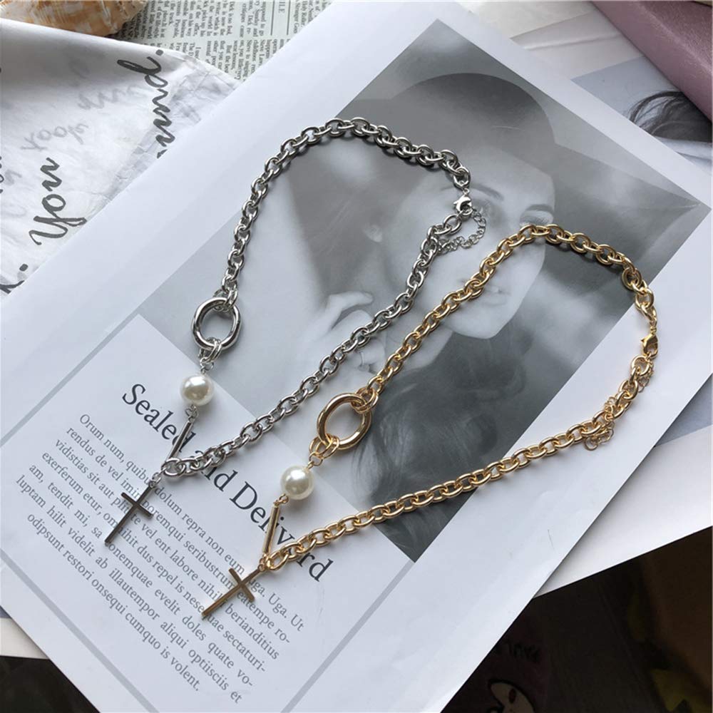 Dainty Punk Cross Pearls Stackable Layered Necklace - Silver Choker Necklace for Women & Girls | Minimalist Statement Jewelry | Perfect for Layering, Everyday Wear & Gift Giving