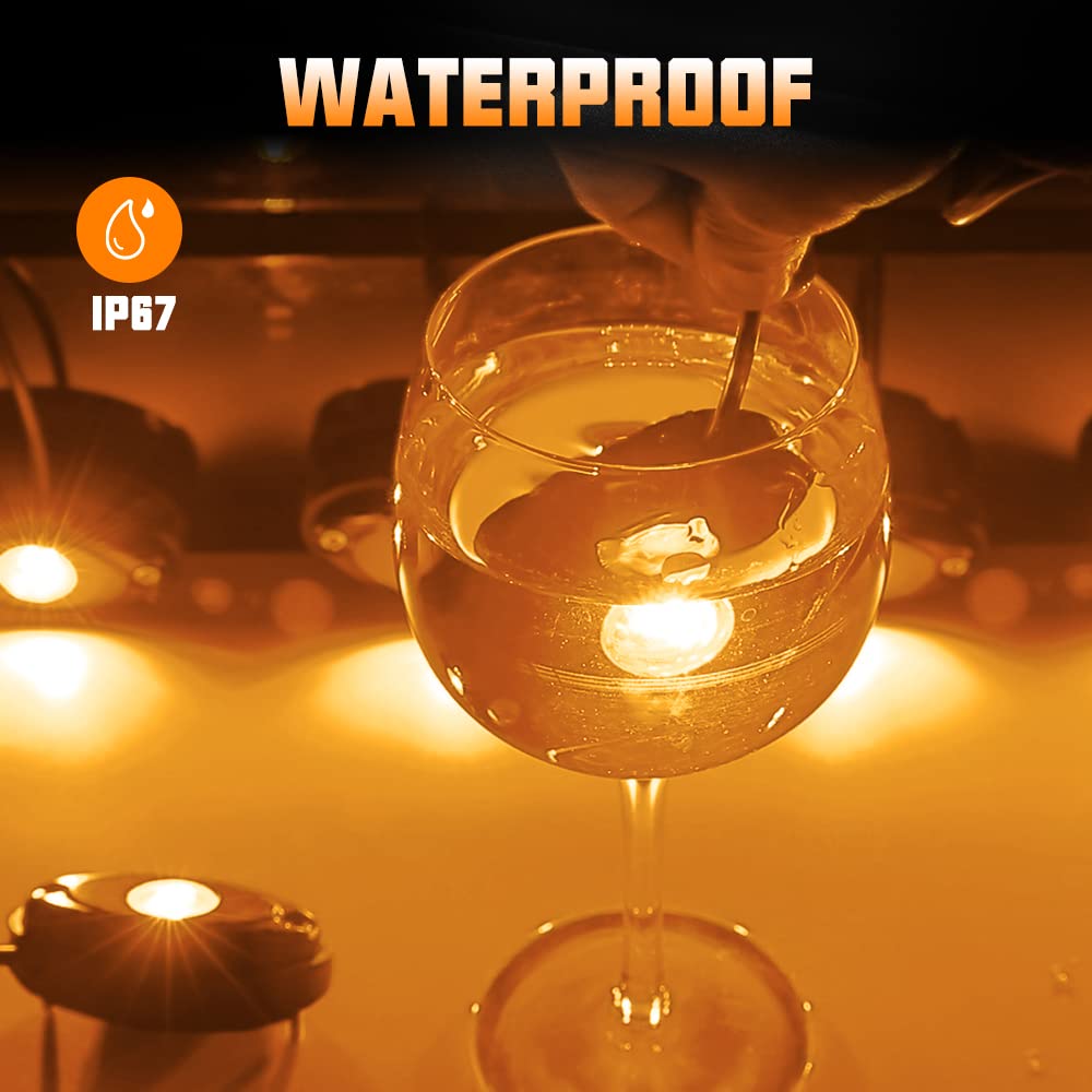 SUNPIE 8 Pods Quick Connect Amber Rock Lights - 4M Extension Wires, 3 High Power LED Chips, Rubber Mounting Pads, IP67 Waterproof for Trucks, Trailers, Cars, SUVs, ATVs, UTVs & Boats | Off-Road, Underbody & Marine Lighting