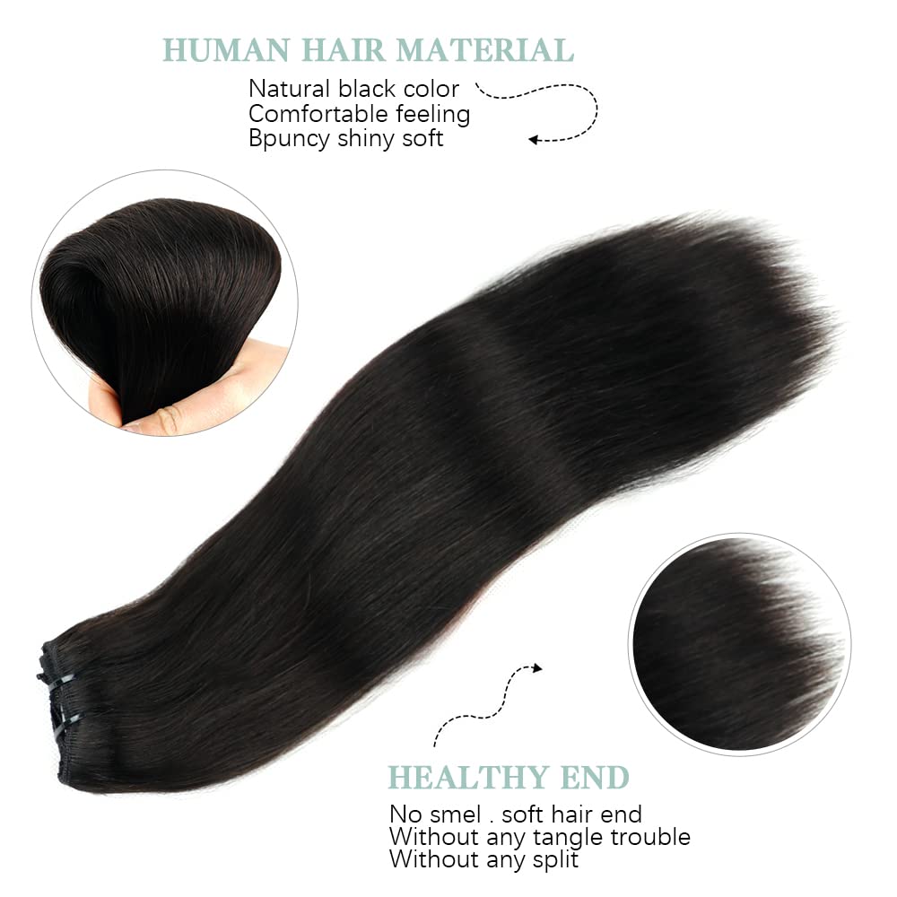 Straight Clip in Hair Extensions for Black Women - 8pcs Real Human Hair Set with 18 Clips & Double Lace Weft, 120g, 100% Soft Natural Black Hair (24Inch, #1B) - Perfect for Daily Styling, Parties & Special Occasions