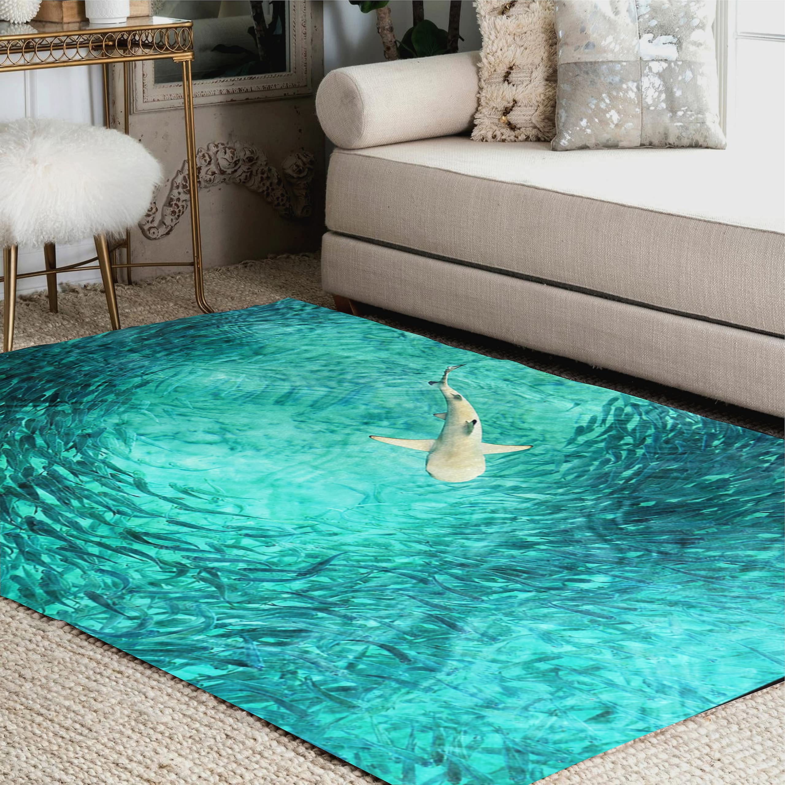 ALAZA Underwater World Shark Hunting Fish Area Rug 5'3
