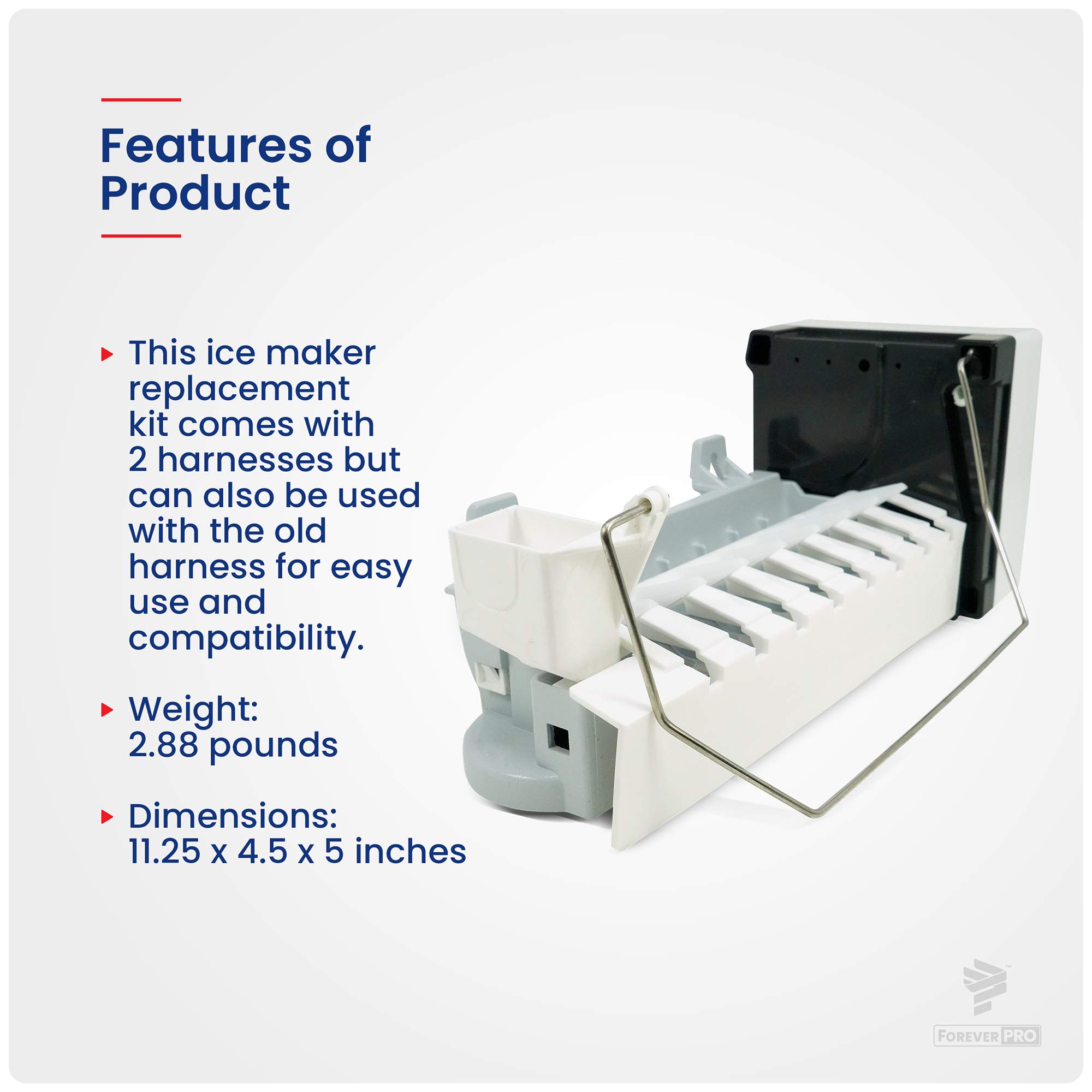 ForeverPRO 5303918277 Replacement Icemaker Compatible with Frigidaire Refrigerator Models 218226700, 218699501, 218713500, 240352401 - Perfect for Kitchen Upgrades & DIY Appliance Repairs