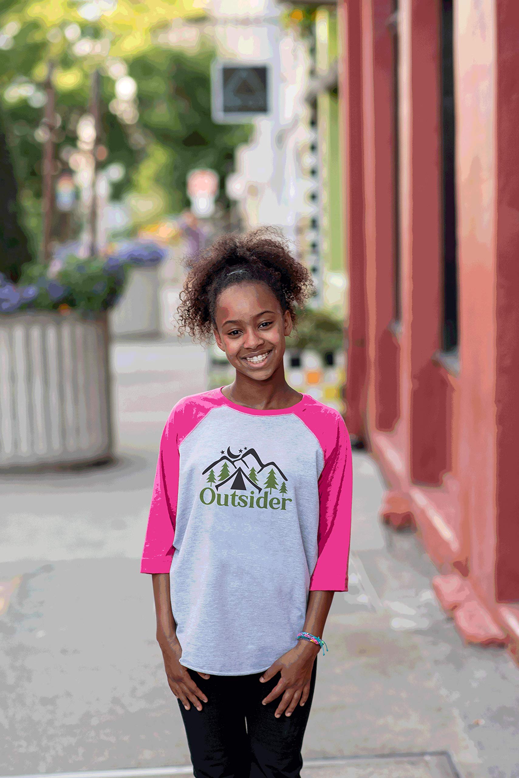7 Ate 9 Apparel Girls Funny Camping Outsider Pink T-Shirt - Cute Graphic Tee for Outdoor Adventures & Summer Camp