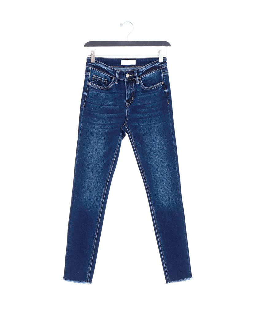 VERVET by Flying Monkey Women's Dark Blue Stretch Skinny Jeans with Whisker Fading Wash - Comfortable High Waist Denim Pants for Casual Wear & Night Out