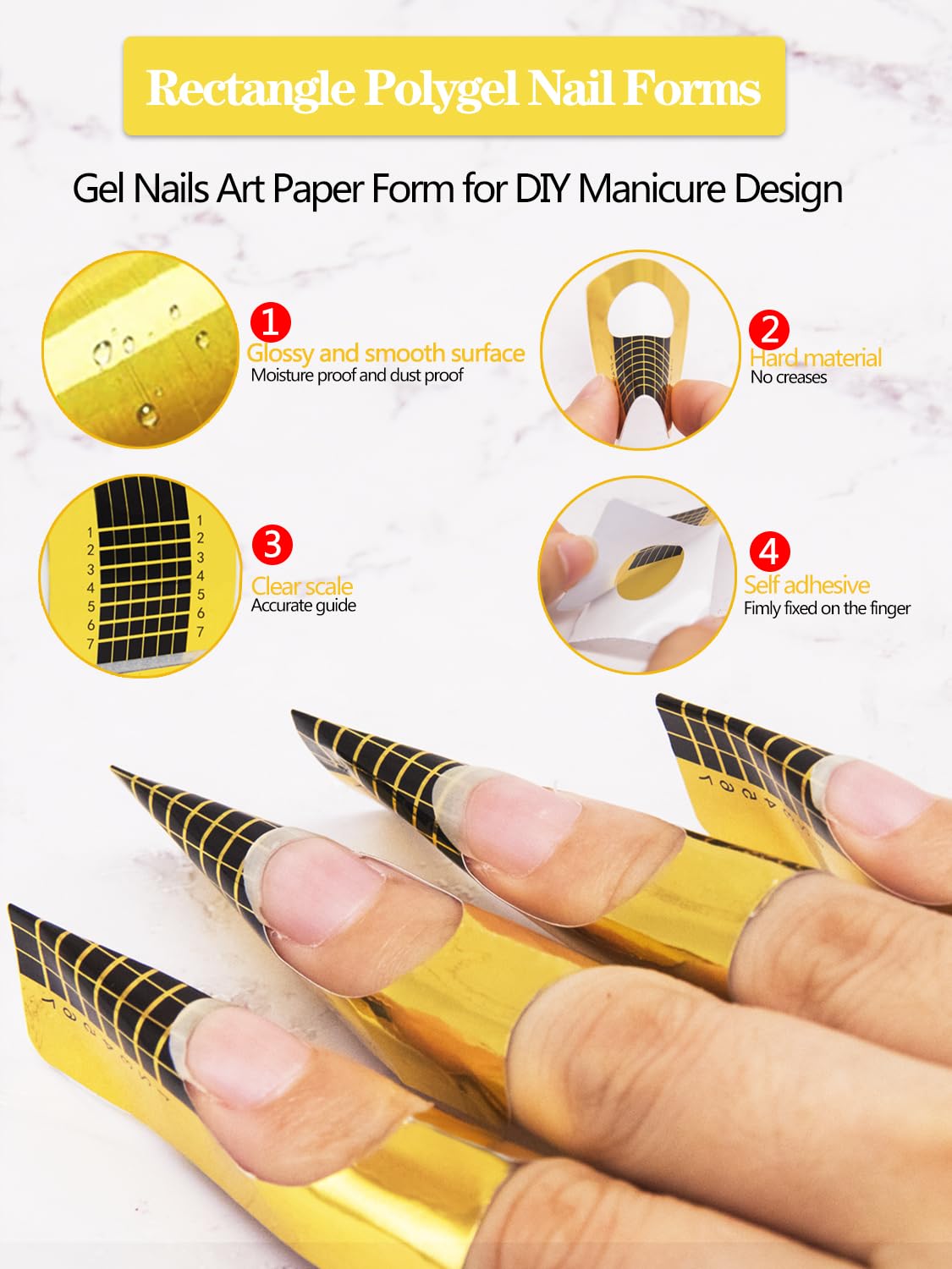 200 PCS Acrylic Nail Forms - Rectangle Nail Extension Guide Stickers for Polygel, Builder Gel & Nail Art | Perfect for Salon Professionals & DIY Manicures at Home