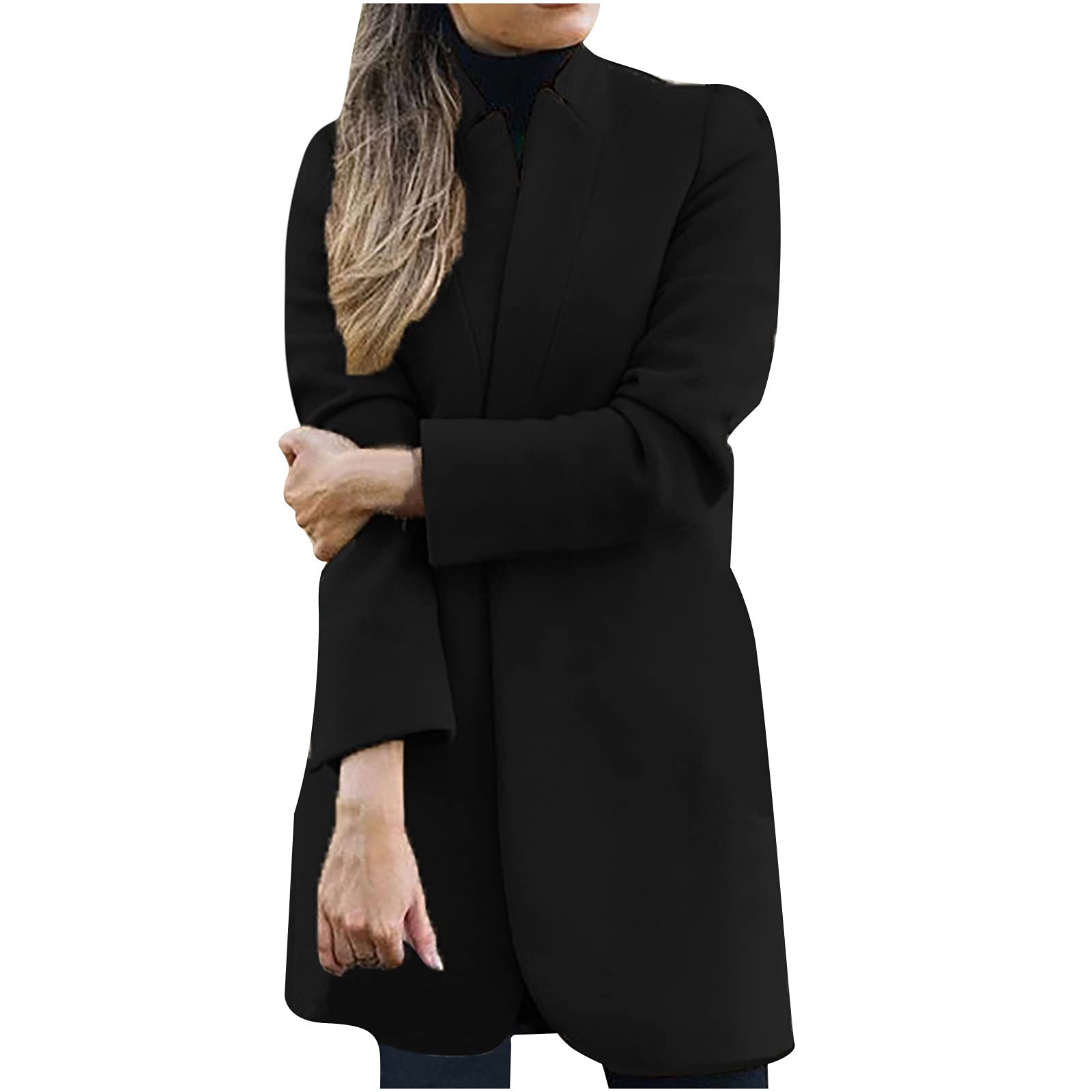 Olivcker Women's Wool Trench Coat - Stand-Up Collar Buttonless Jacket, Solid Color Loose Fit Fashion Outerwear for Spring | Office, Dating & Casual Wear