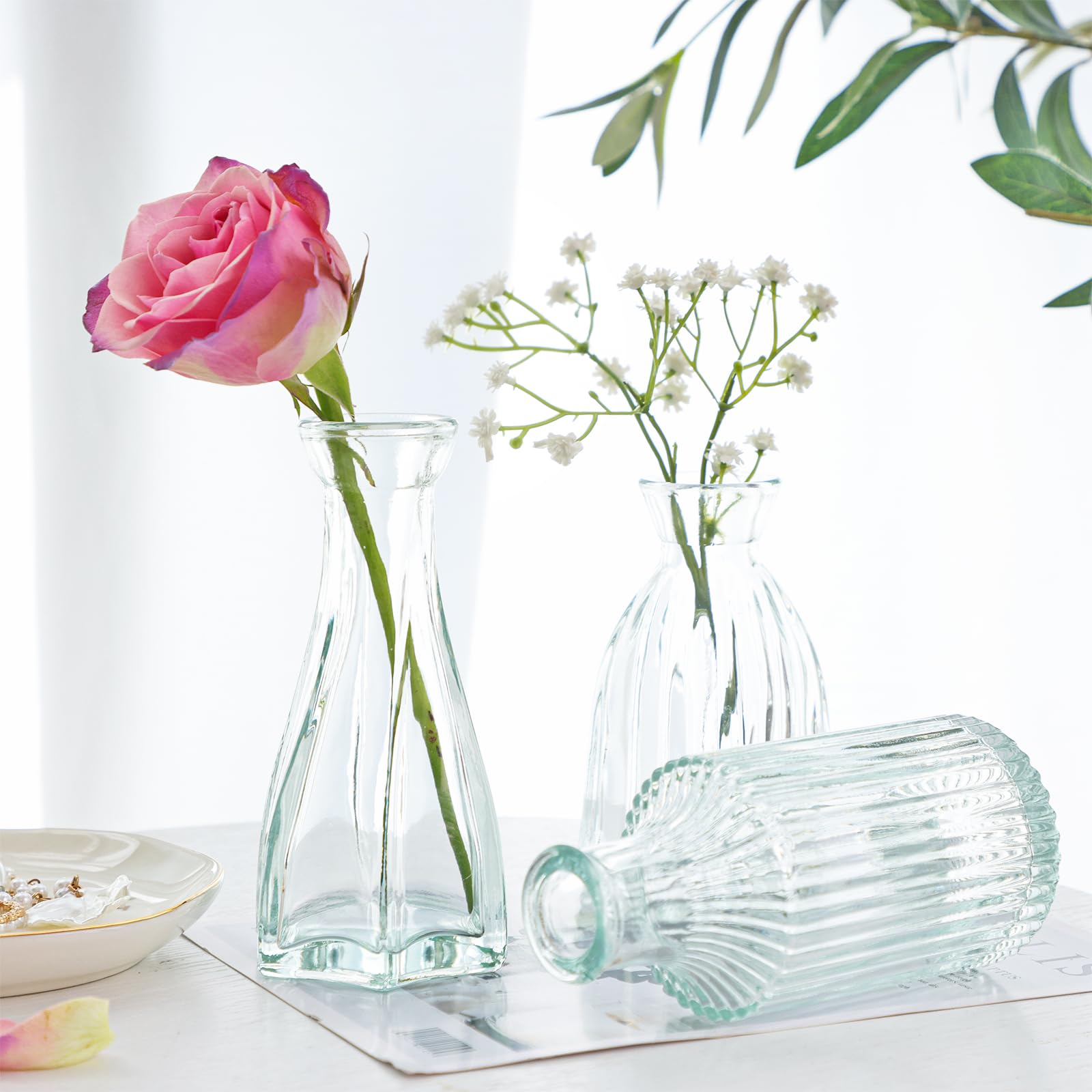 CEWOR 24-Piece Clear Glass Bud Vase Set - Small Flower Vases for Wedding Centerpieces, Rustic Decor, and Home Table Arrangements - Perfect for Weddings, Parties, and Farmhouse Style Decorations