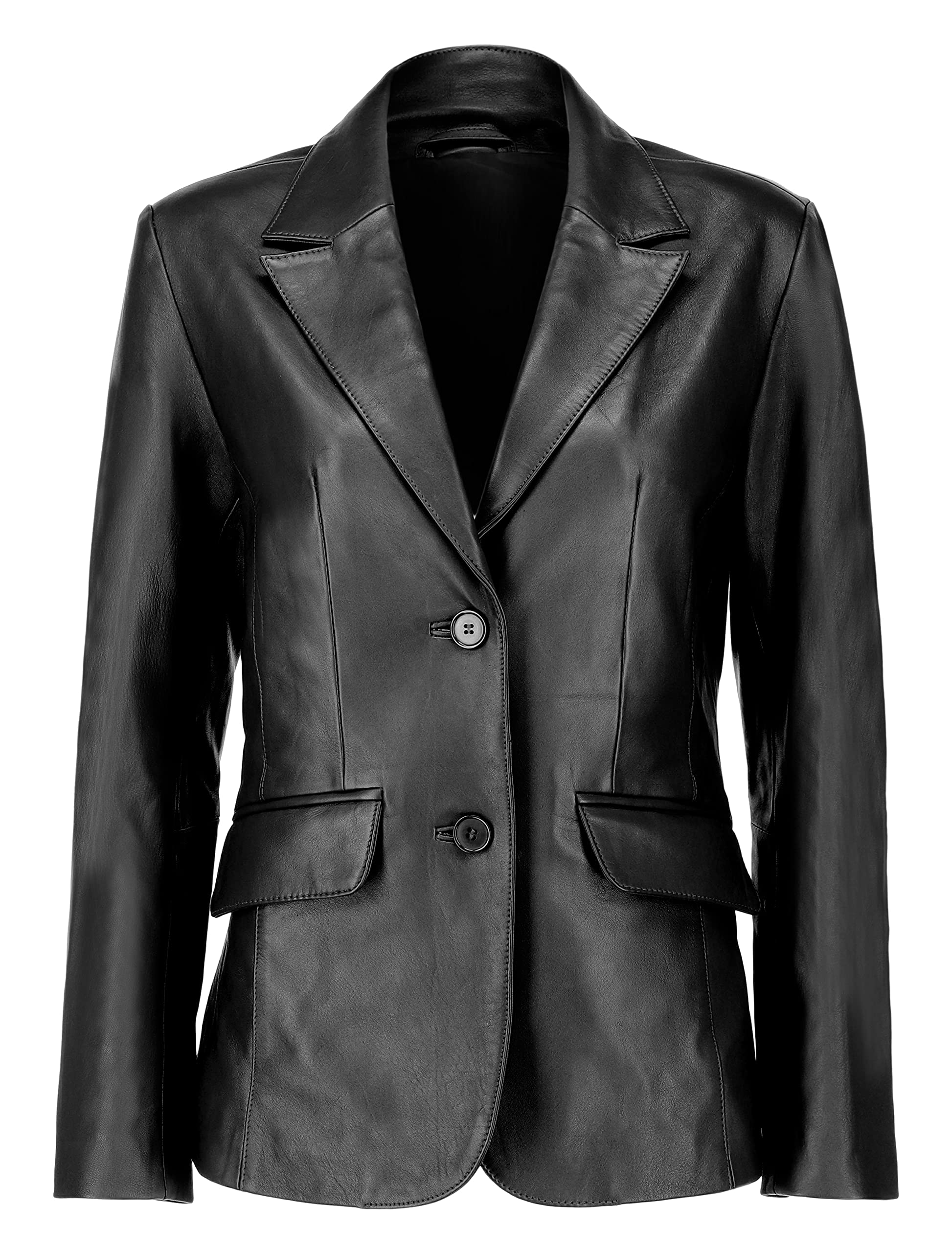 Premium Lambskin Leather Blazer for Women - Slim Fit 2-Button Casual Coat - Office Wear & Evening Outfits for Business & Social Events