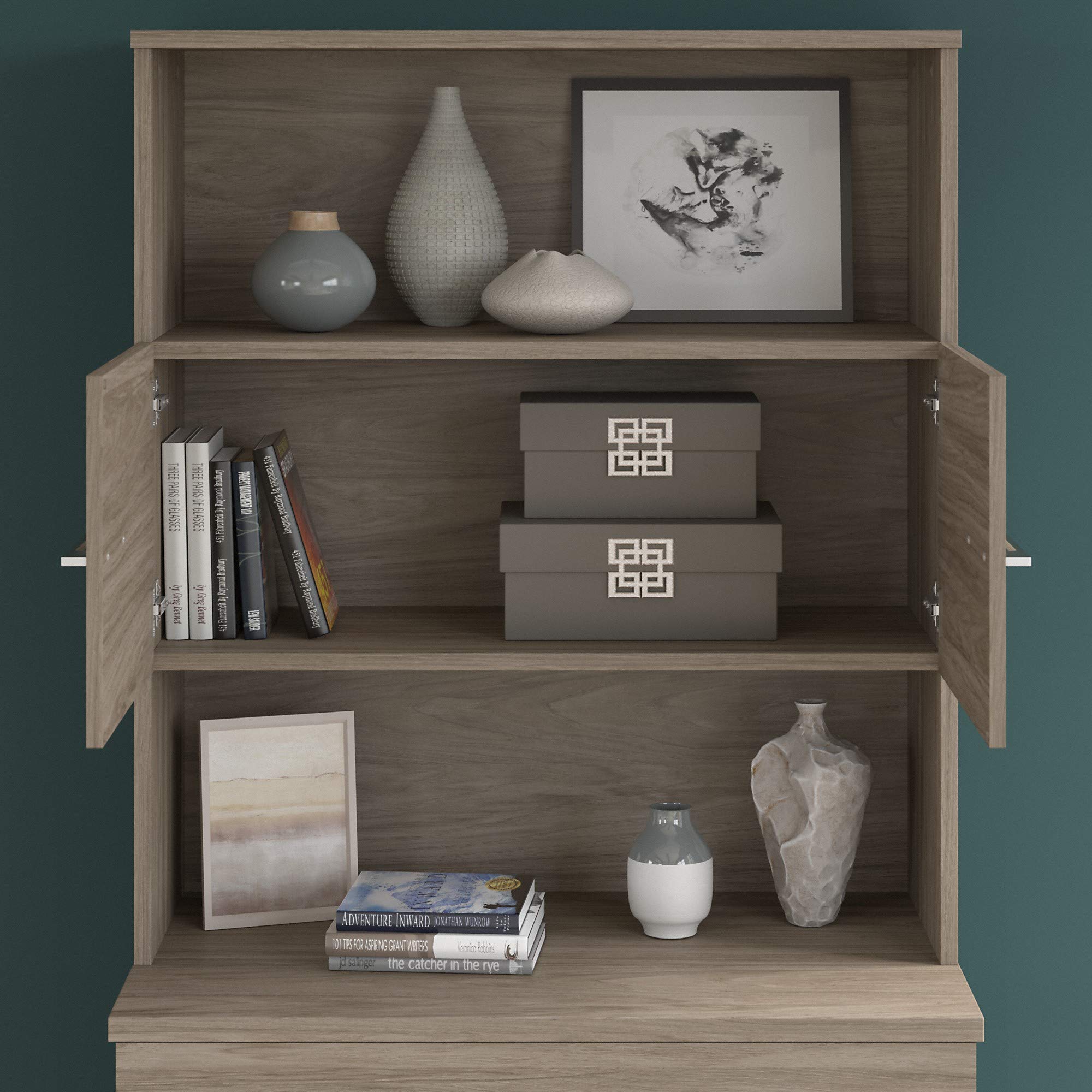Bush Business Furniture Office 500 36-Inch Wide Bookcase Hutch with Storage Shelves - Modern Hickory Finish - Perfect for Home Office, Study Room & Workspace Organization