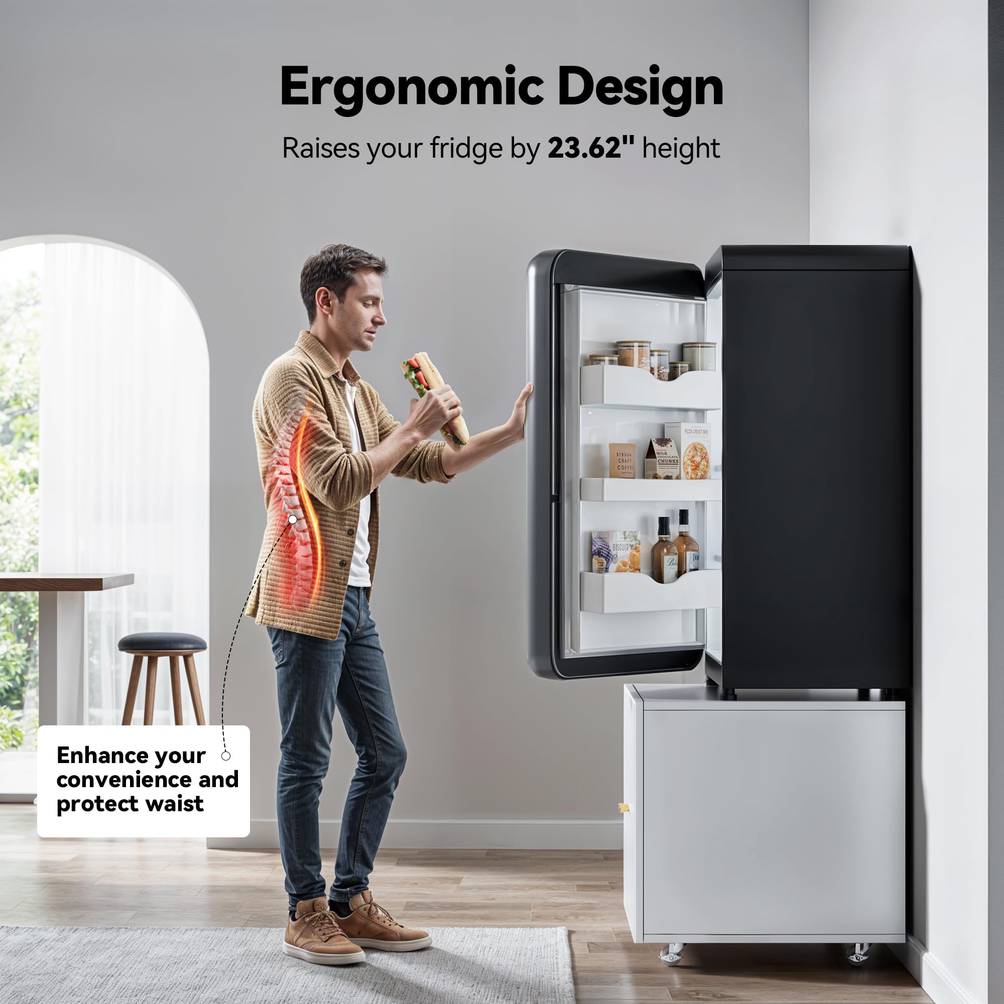 INMOZATA Adjustable Metal Fridge Cabinet with Wheels & Storage Shelves - 23.62