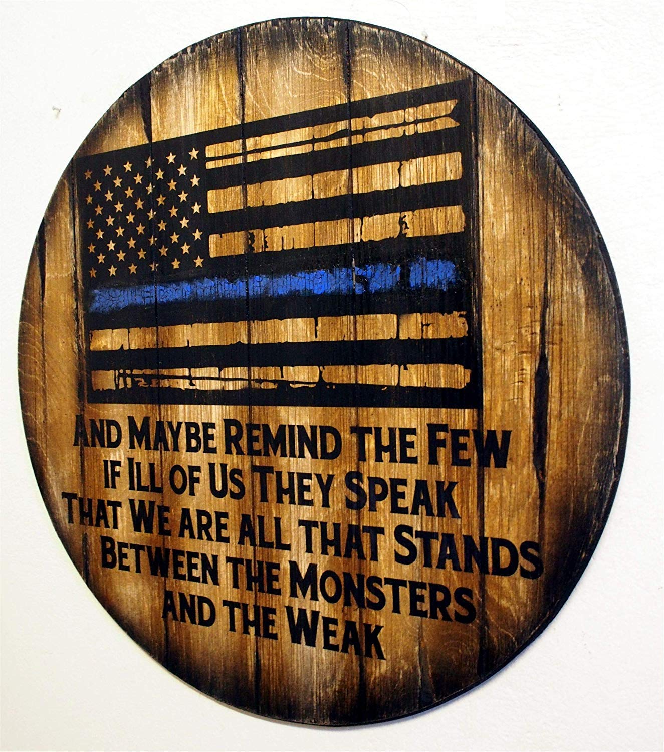 Thin Blue Red Green Yellow Gray Purple Line Personalized American Flag - Rustic Whiskey & Wine Barrel Decor - Home Bar & Man Cave Wall Art - Unique Personalized Gifts for Police, Firefighters, Military (Perfect for Patriotic Home Decor & Office Display)