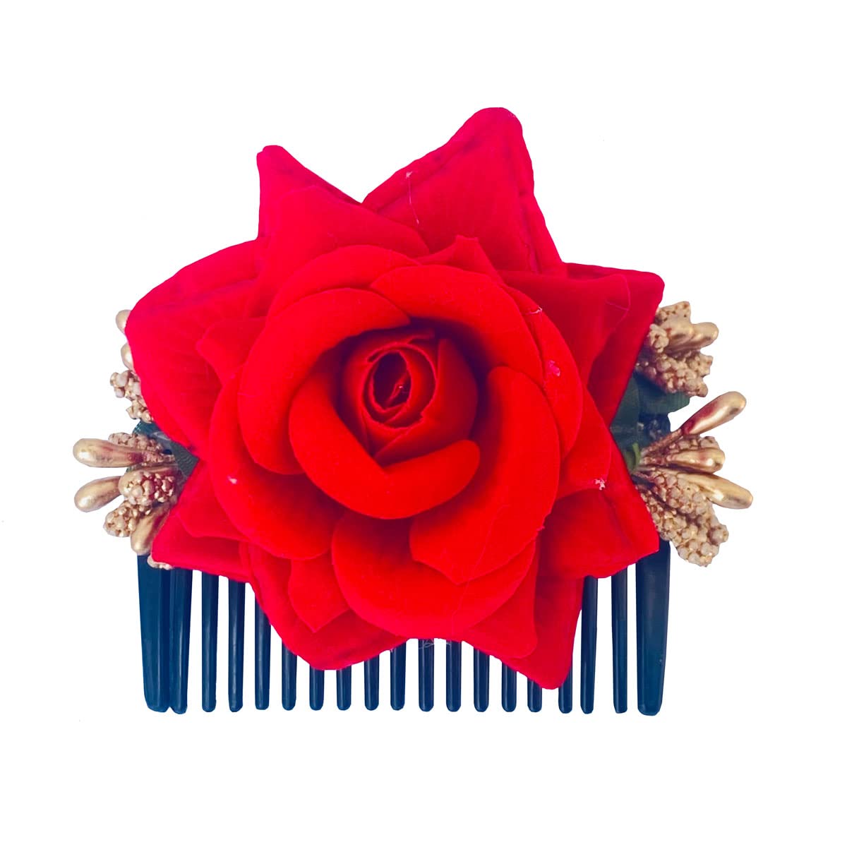 VinshBond Rose Flower Women's Hair Clip Comb Set - Elegant Bridal Hair Accessories, Barrettes & Slide Hair Clips for Weddings, Parties & Special Occasions (Red, Pack of 1)