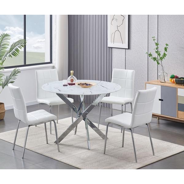 IFDC Round Dining Table with Tempered Glass Top and Central Base - Modern Glass Top Dining Table for Kitchen, Dining Room, or Small Space