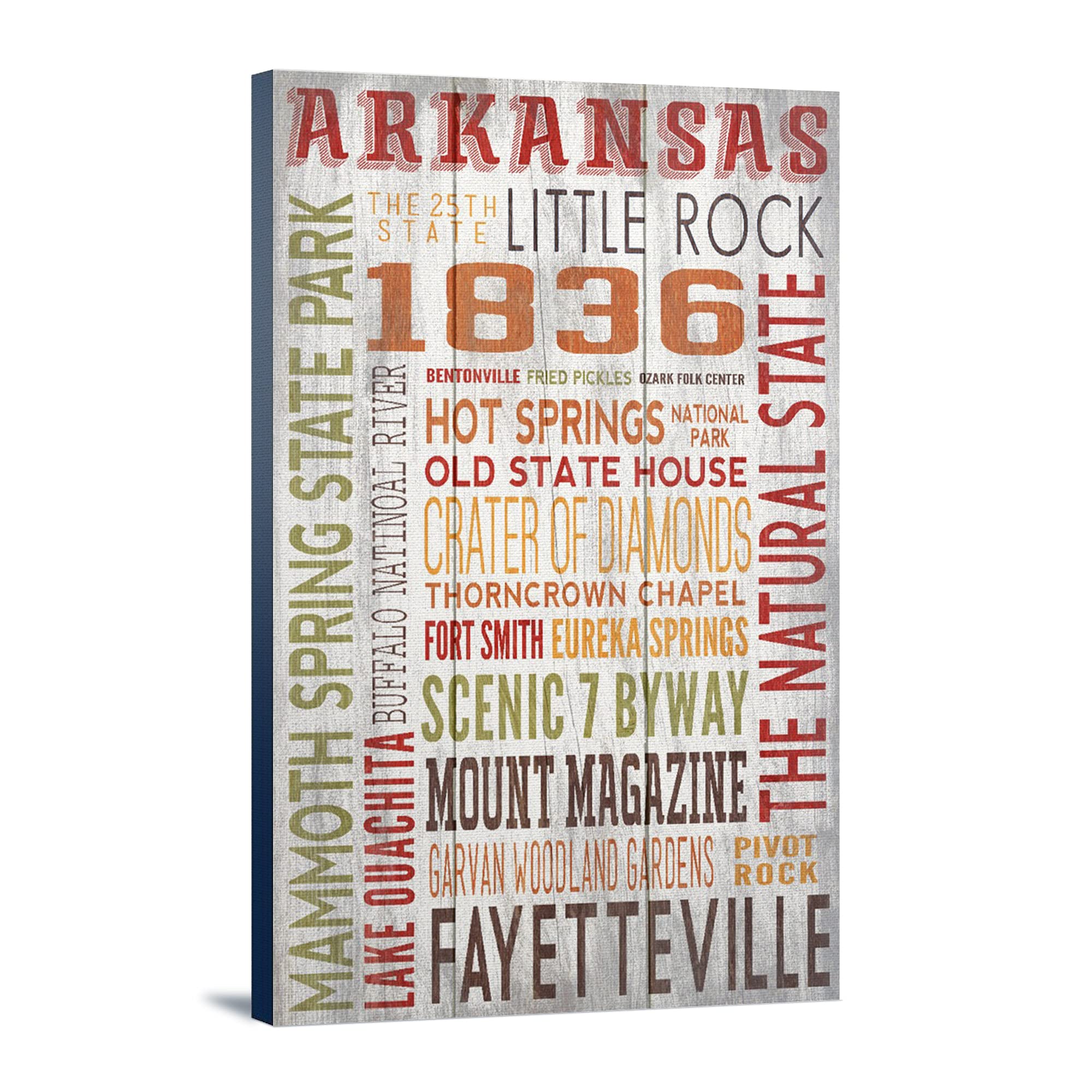 Lantern Press Arkansas Rustic Typography Wall Art - 16x24 Wrapped Canvas Print for Home & Office Decor - Perfect for Living Room, Bedroom or Gift