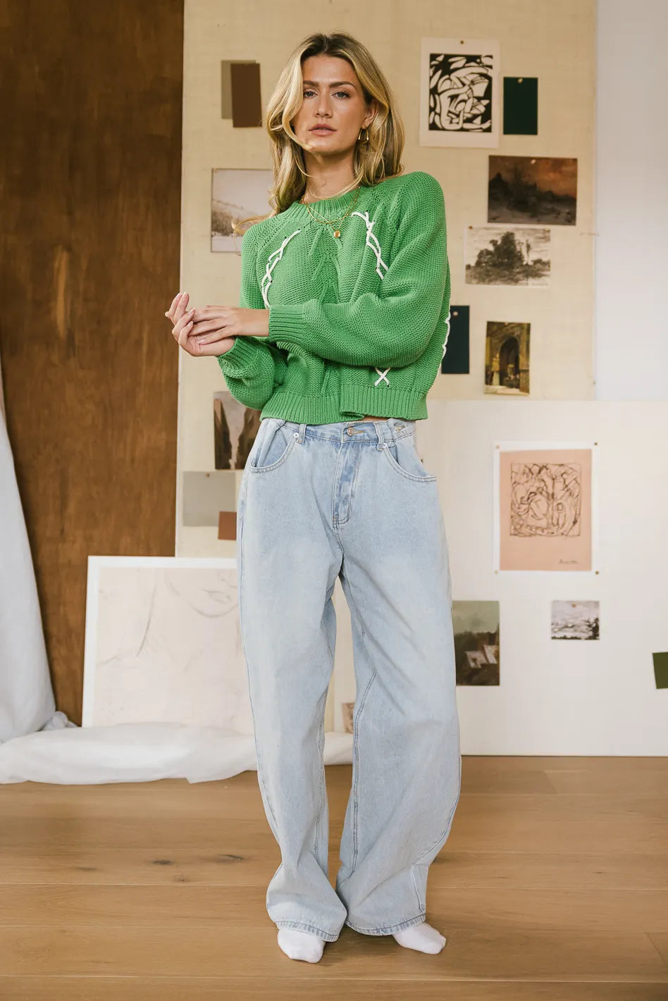 Bella Green Knit Sweater for Women - Cozy Winter Pullover, Soft & Warm, Casual & Chic - Perfect for Office, Dates & Holiday Outfits