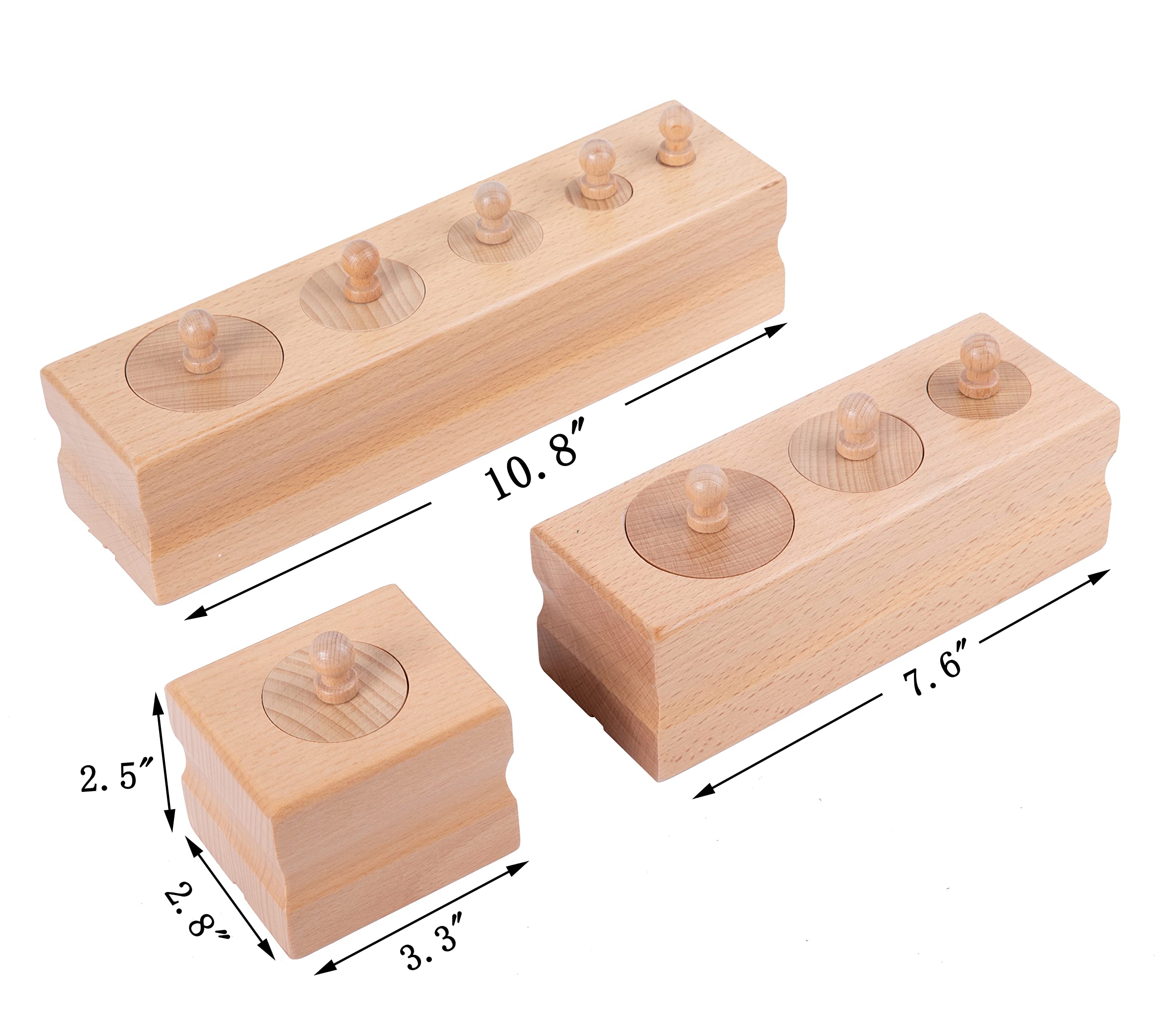 Montessori Wooden Knob Log Mini-Cylinder Block Sensory Toys - 3 Piece Set for Babies 6-12 Months | Early Learning & Fine Motor Skills Development | Perfect for Preschool Playtime & Toddler Educational Activities