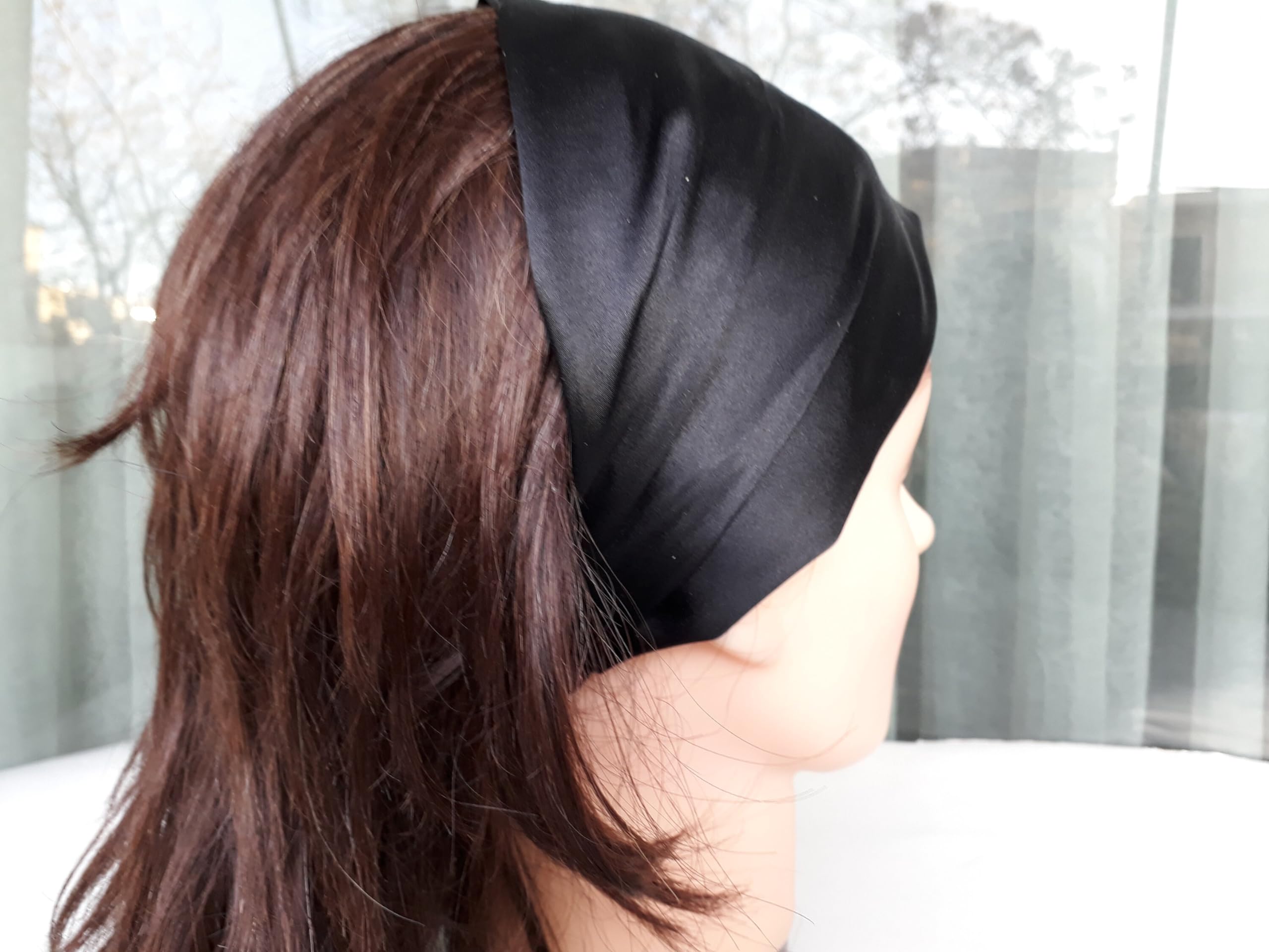 Luxury Satin Silk Hair Wrap Headband for Women - Extra Wide Yoga Headband, Fashion Hair Accessories, Solid Elastic Hair Band (Black) - Perfect for Yoga, Workouts, and Everyday Styling