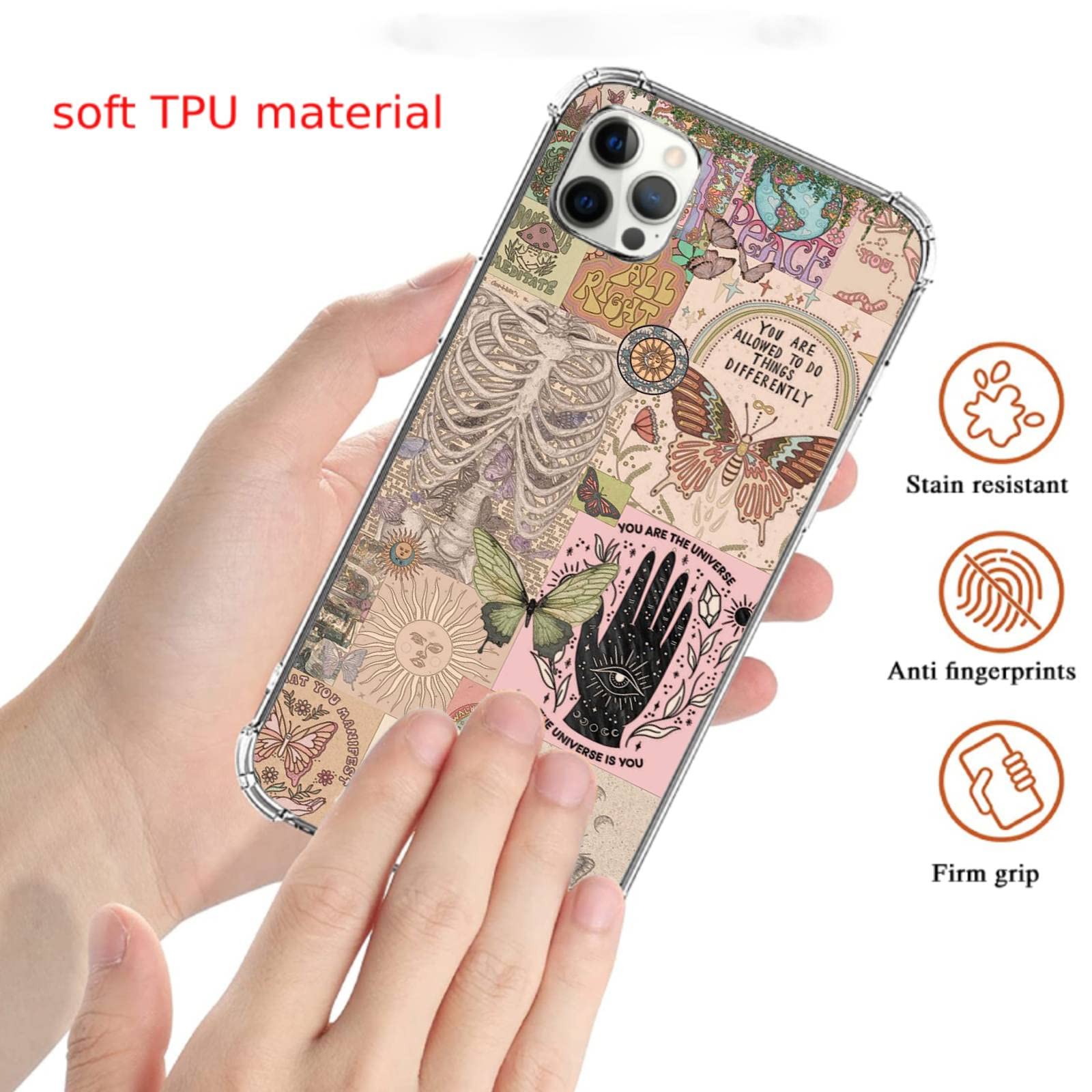 Vintage Hippie Aesthetic Collage Phone Case for iPhone 11 Pro Max - Sun, Butterfly & Flower Design, Slim Shockproof TPU Bumper Protective Cover | Perfect for Music Festivals, Boho Lovers & Nature Enthusiasts