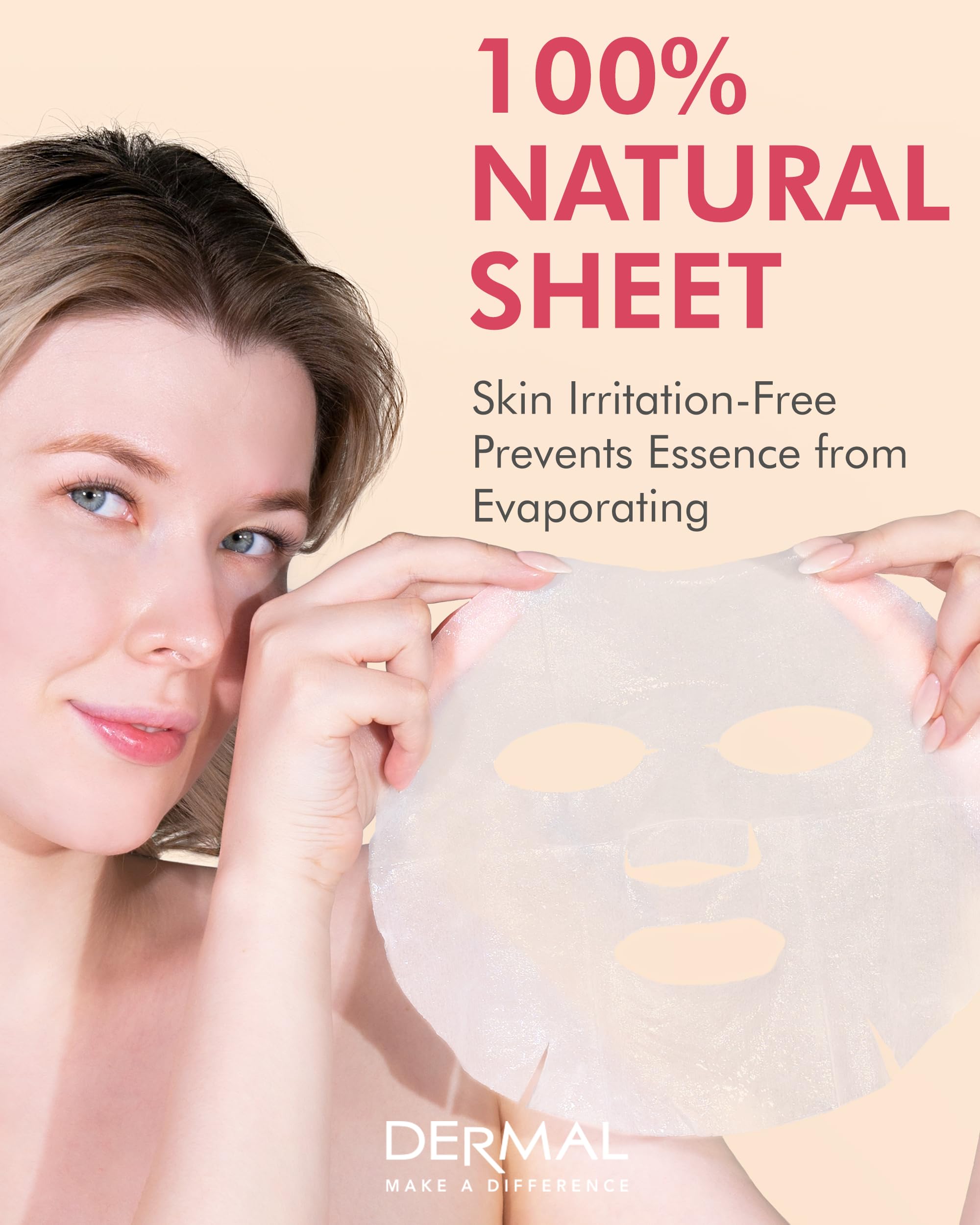Dermal Acerola Collagen Face Mask 10 Pack - Brightening Sheet Mask with Vitamin C for Acne, Dark Spots & Wrinkles | Hydrating & Firming Skincare Treatment for Daily Use at Home or Spa