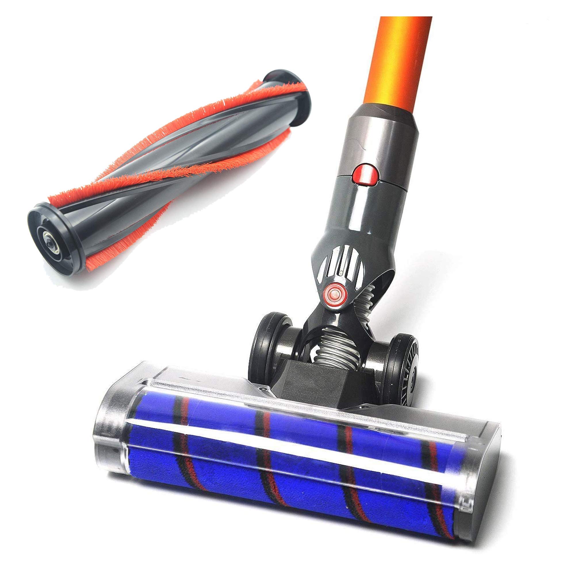 EZ SPARES Compatible with Dyson V7 V8 V10 V11 V15 Cordless Vacuum - Motorized Brush Attachment with 2 Roller Heads for Hard Floors & Carpets - Velvety Drum Suction Cleaner for Home, Car, Pet Hair Removal