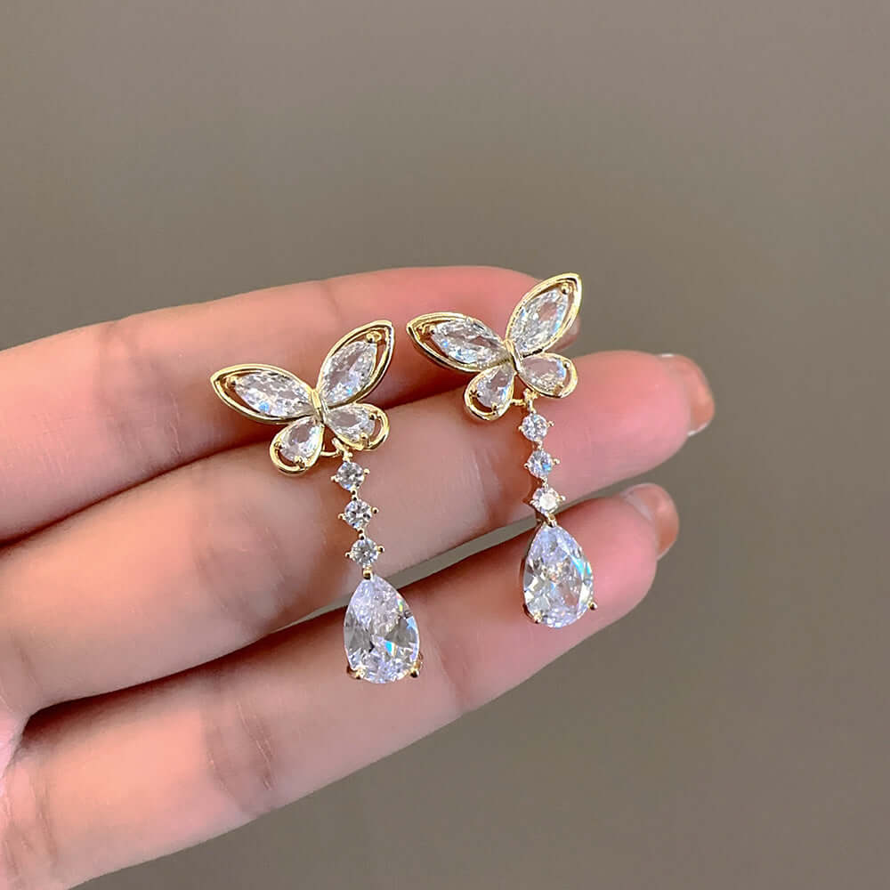 Bling Butterfly Crystal Drop Earrings for Women - Elegant Dangle Earrings with Sparkling Rhinestones | Perfect for Parties, Weddings & Special Occasions | S0643