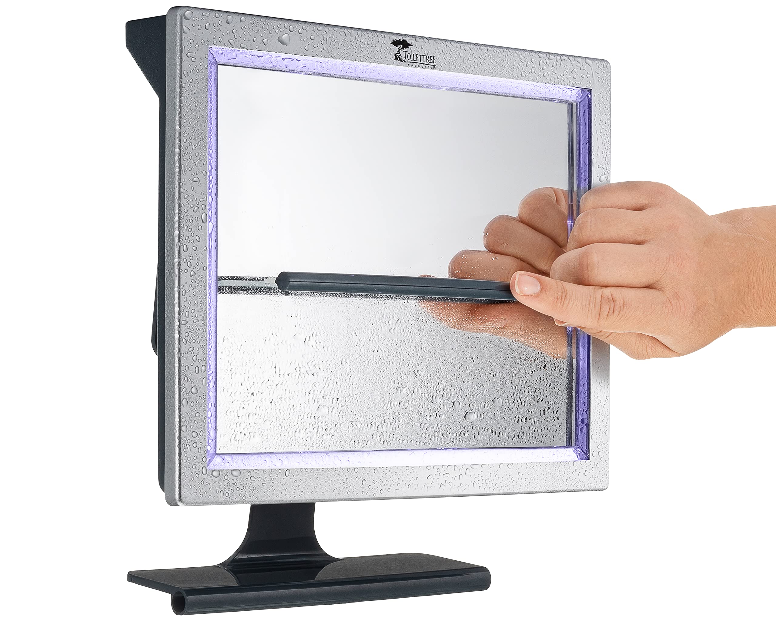 ToiletTree Deluxe LED Fogless Shower Mirror with Squeegee - Anti-Fog Adjustable Shaving Mirror for Men & Women - Rustproof, Shatterproof Bathroom Mirror for Shaving, Skincare & Makeup Application