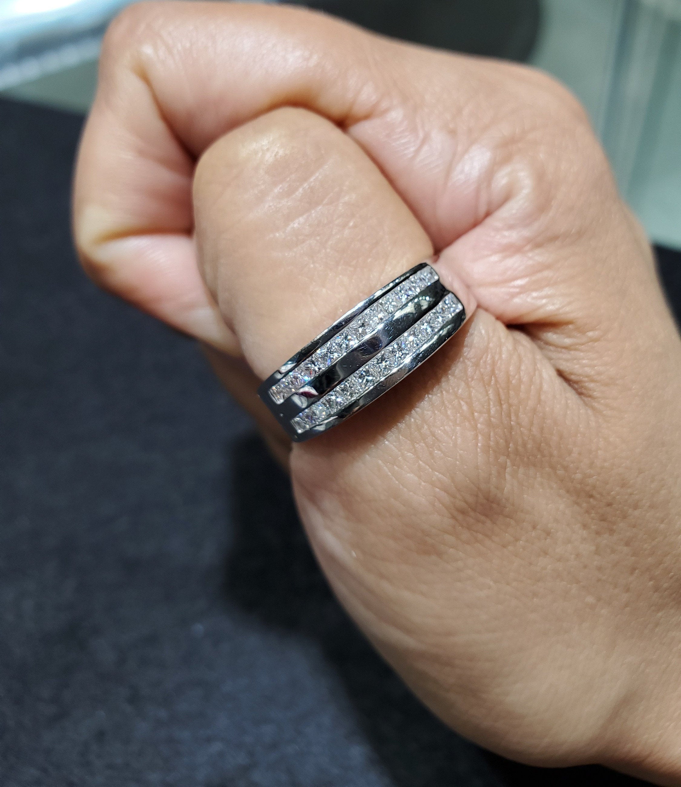 Double Row Diamond Princess Cut Channel Set Wedding Band Ring for Women - Elegant Bridal Jewelry for Engagement, Anniversary & Special Occasions