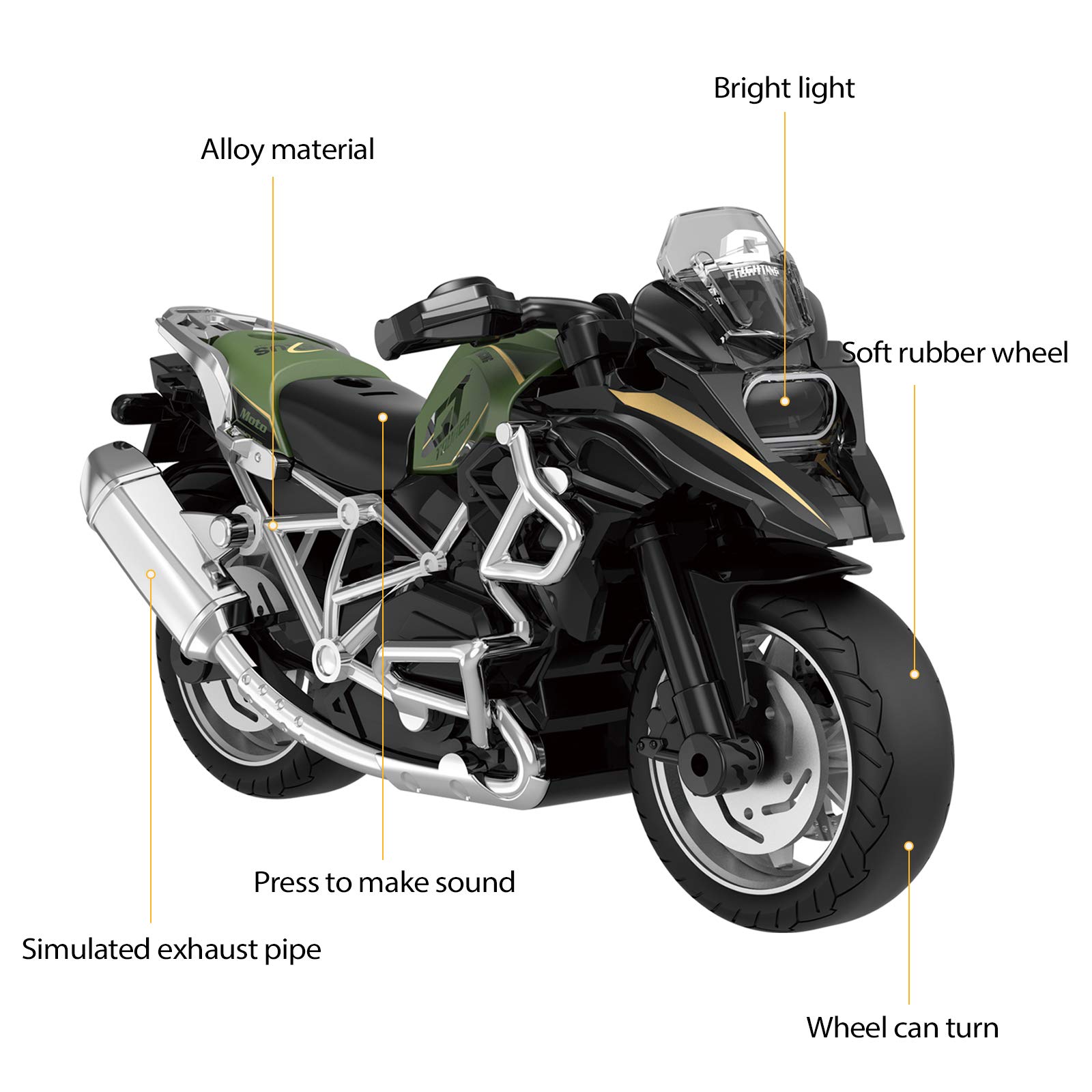 Pull Back Diecast Motorcycle Toy with Sound & Light - Realistic Ride-On Toy for Boys Ages 3-9 | Blue Motorcycle Model for Kids' Pretend Play & Racing Games