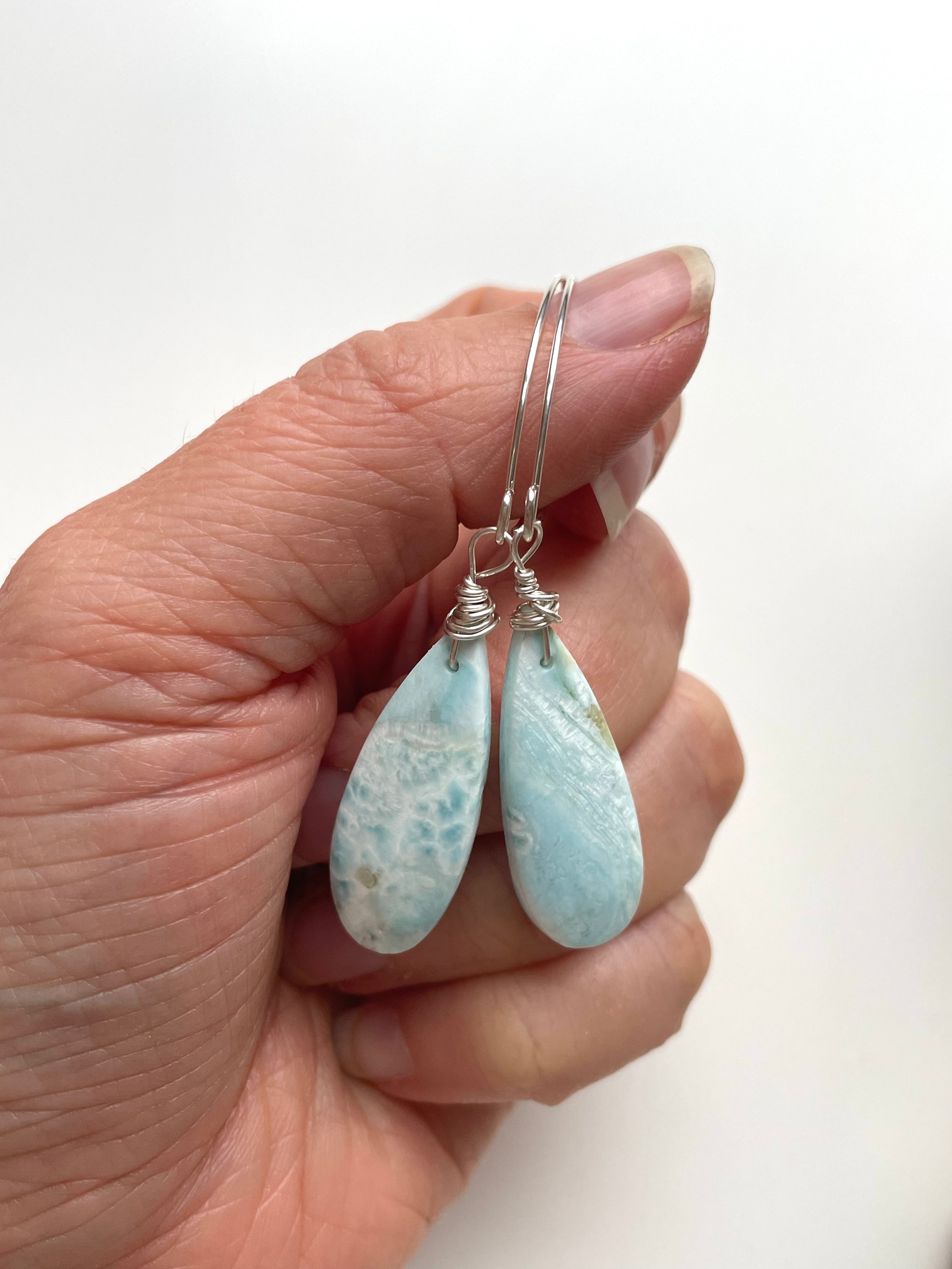 Long Larimar Earrings Dangle Sterling Silver – Handmade Blue Gemstone Jewelry for Women | Perfect for Weddings, Parties & Everyday Elegance