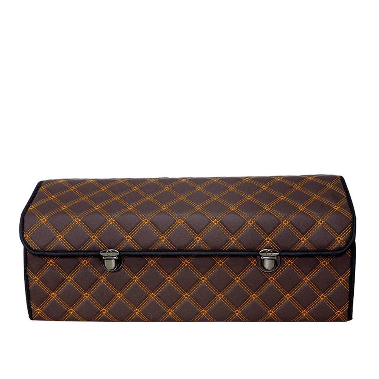 Upgraded Large PU Leather Car Storage Box with Lock - Auto Organizer Bag, Folding Stowing Tidying Box (Coffee Color, XL) - Perfect for SUV, Truck & Road Trips
