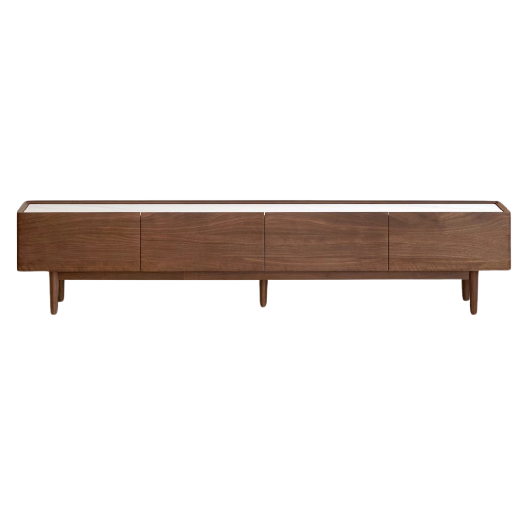Modern Black Walnut Solid Wood TV Stand with Slate Top - Perfect for Living Room, Home Theater & Entertainment Center Storage