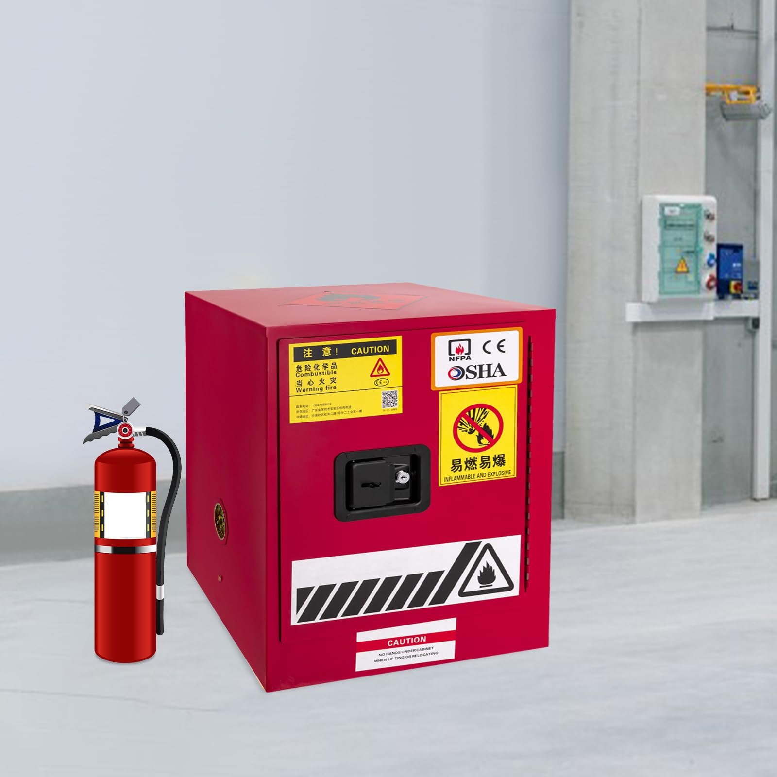 4 Gallon Industrial Fire Safety Cabinet for Flammable Liquids - Explosion Proof Chemical Storage Cabinet Made of Cold Rolled Steel - Ideal for Laboratories, Workshops & Industrial Facilities (Red)