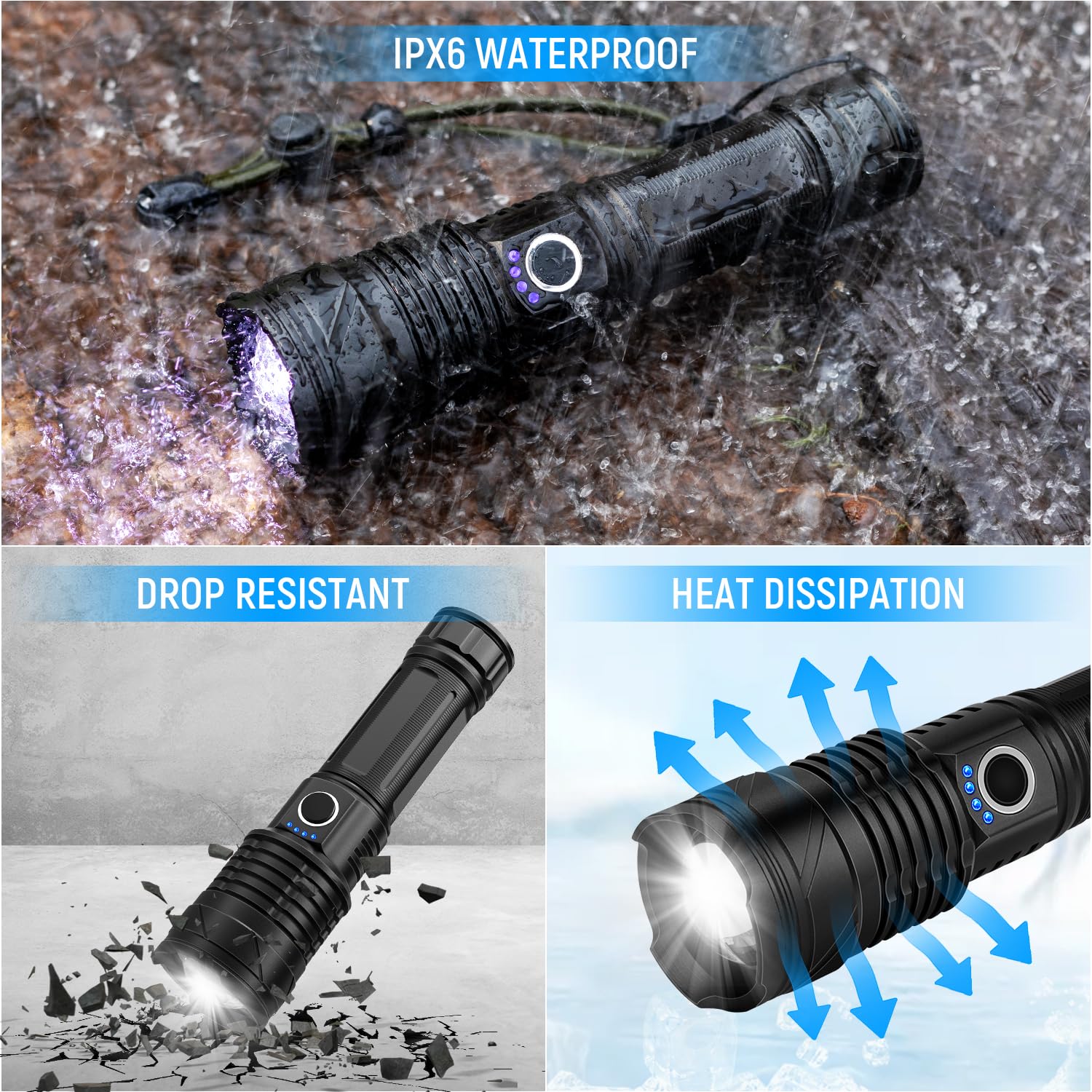 Rechargeable LED Flashlight 990,000 Lumens Super Bright - Waterproof, Battery Included - Powerful Flashlight for Camping, Hiking, Emergency & Home Use