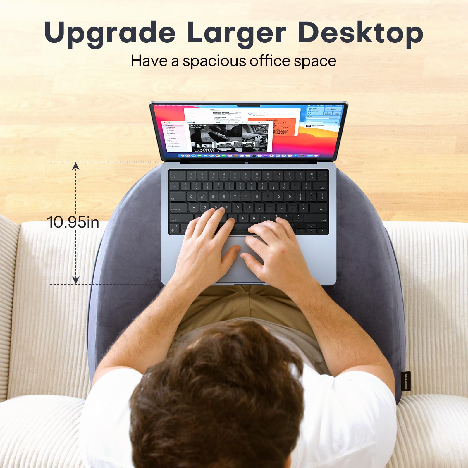 OMOTON Extra Large Memory Foam Reading Pillow - Lap Desk Pillow for Adults, Gaming Pillow with Arm Rest - Perfect for Reading, Working & Playing in Bed or Sofa - Comfortable Body Support (Deep Grey) - Ideal for Home Office, Gaming Setup & Relaxation