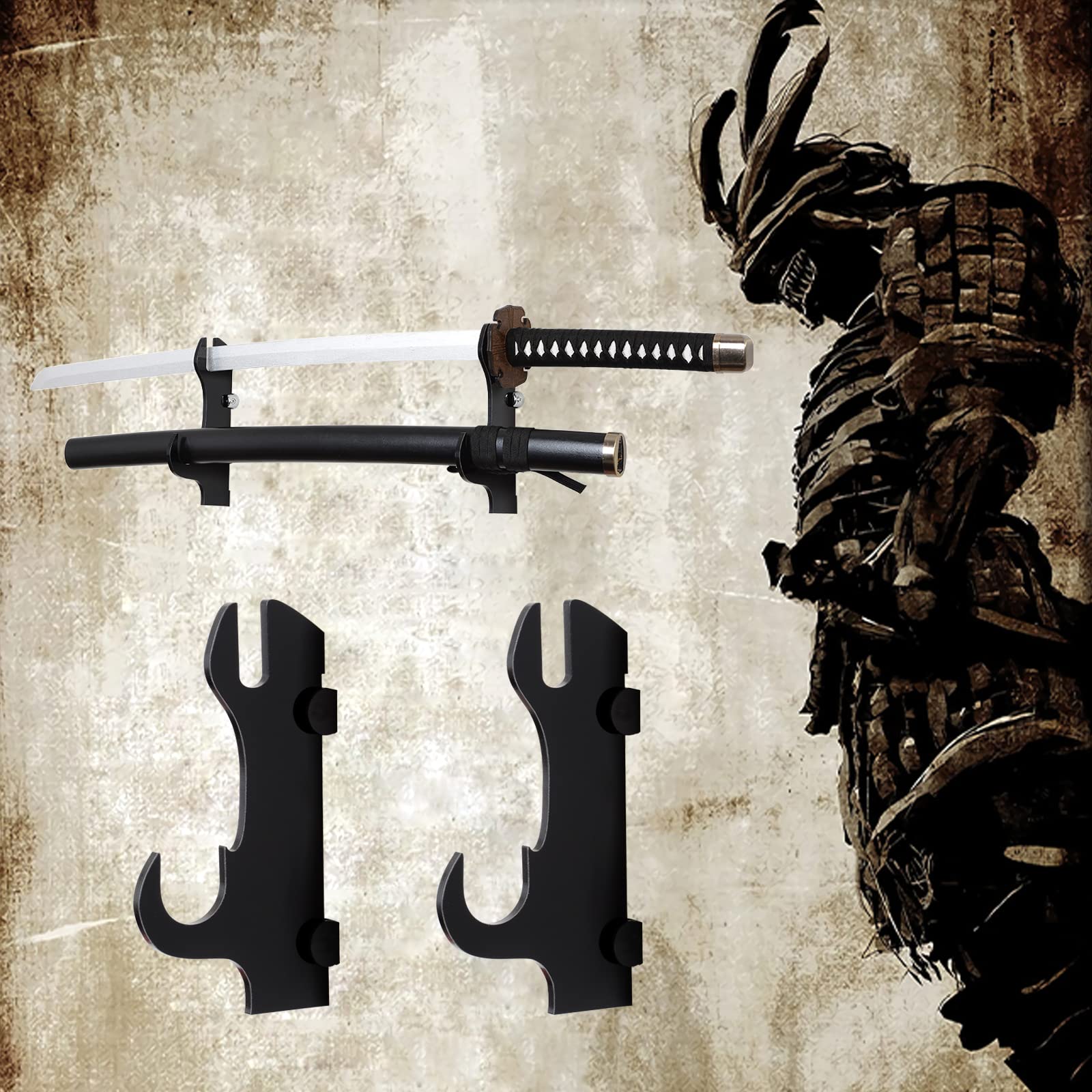 Black Plexiglass Katana Sword Display Wall Mount - Samurai Sword Holder & Stand for Home Decor, Martial Arts Studio, or Anime Fan Collection (Swords Not Included)