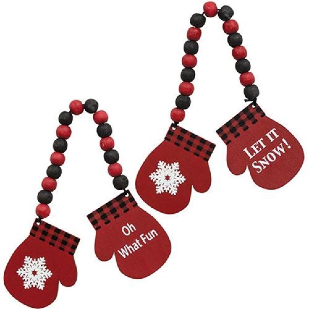 Oh What Fun Beaded Hanging Mittens - 2 Pack Assorted Colors for Christmas Tree Decorations and Holiday Home Decor