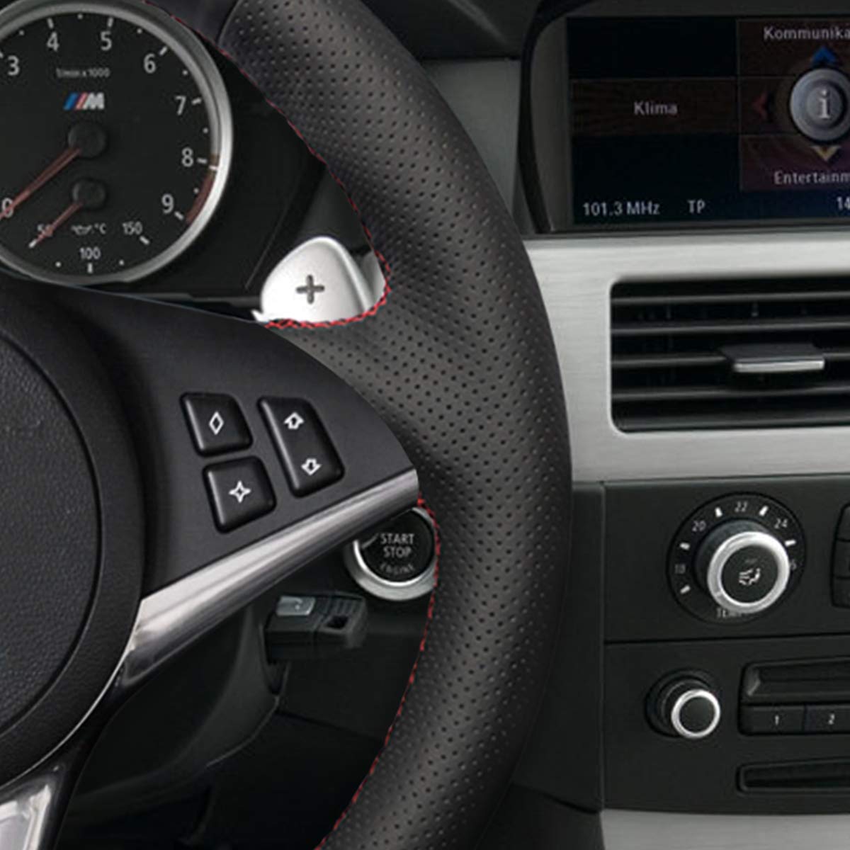 Genuine Leather DIY Steering Wheel Cover for BMW 5 Series E60 E61 & 6 Series E63 E64 (2007-2010) - Hand Stitched Custom Fit, Comfort Grip Upgrade for Driving Enthusiasts
