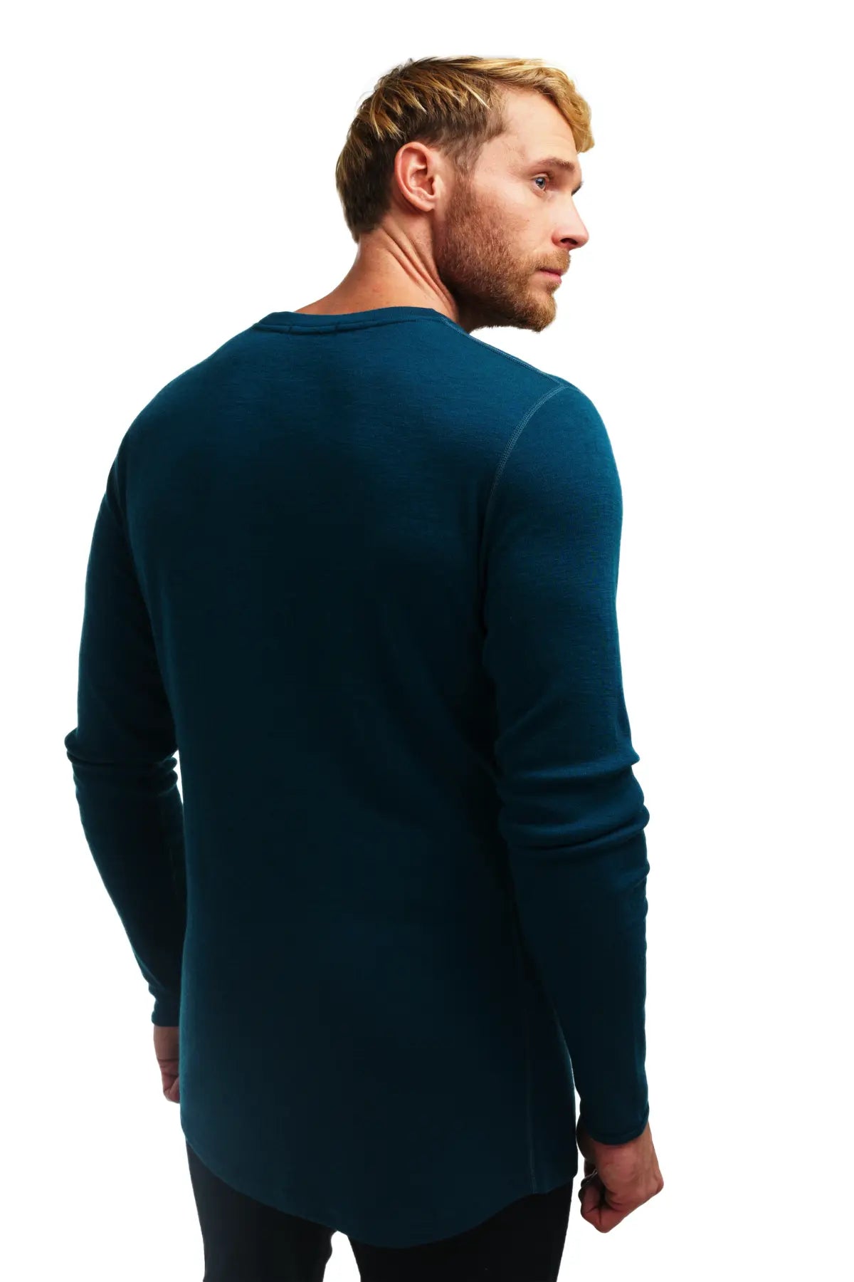 Men's Merino Wool Long Sleeve Shirt 250 GSM - Deep Teal Color for Hiking, Camping & Winter Layering