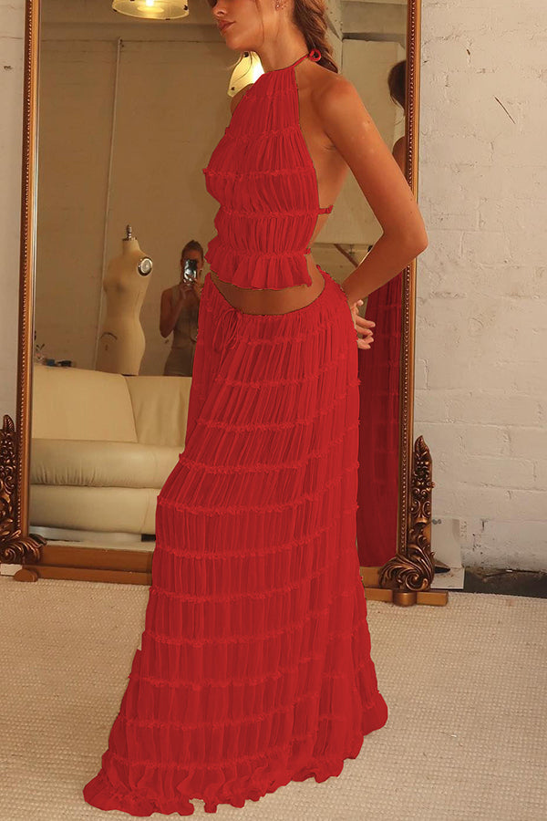 Versatile Vintage Pleated Drawstring Waist Tiered Maxi Skirt for Women | Boho Chic Flowy Long Skirt | Perfect for Casual Outings, Beach Vacations & Summer Festivals