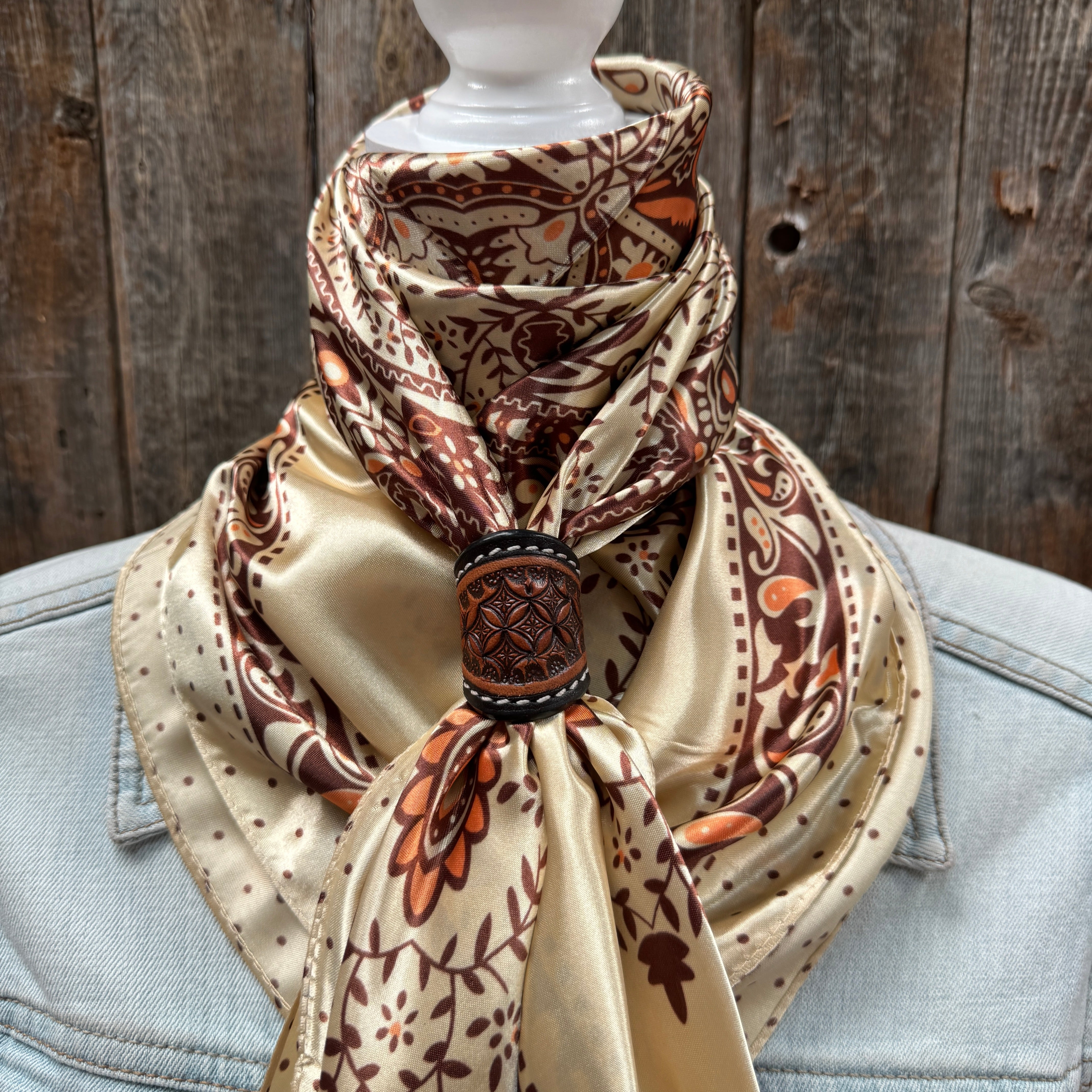 35X35 Tan/Brown Polka Dot Paisley Wild Scarf WR445 - Western Style Bandana for Cowboy, Cowgirl & Horse Riders - Perfect for Rodeo, Ranch Work & Outdoor Adventures