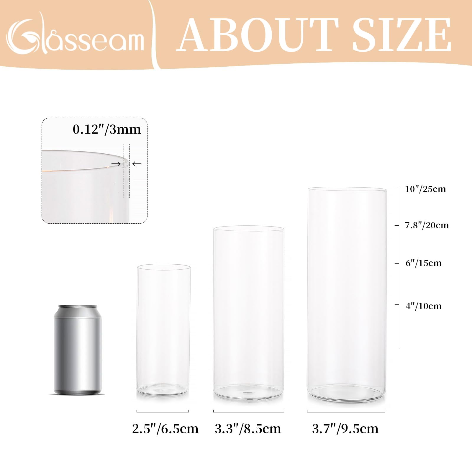 Glasseam Hurricane Glass Candle Holders - Set of 30 Clear Cylinder Vases for Weddings, Parties & Christmas Decor | Bulk Pillar Candle Holders for Table Centerpieces, Home Decor & Holiday Displays
