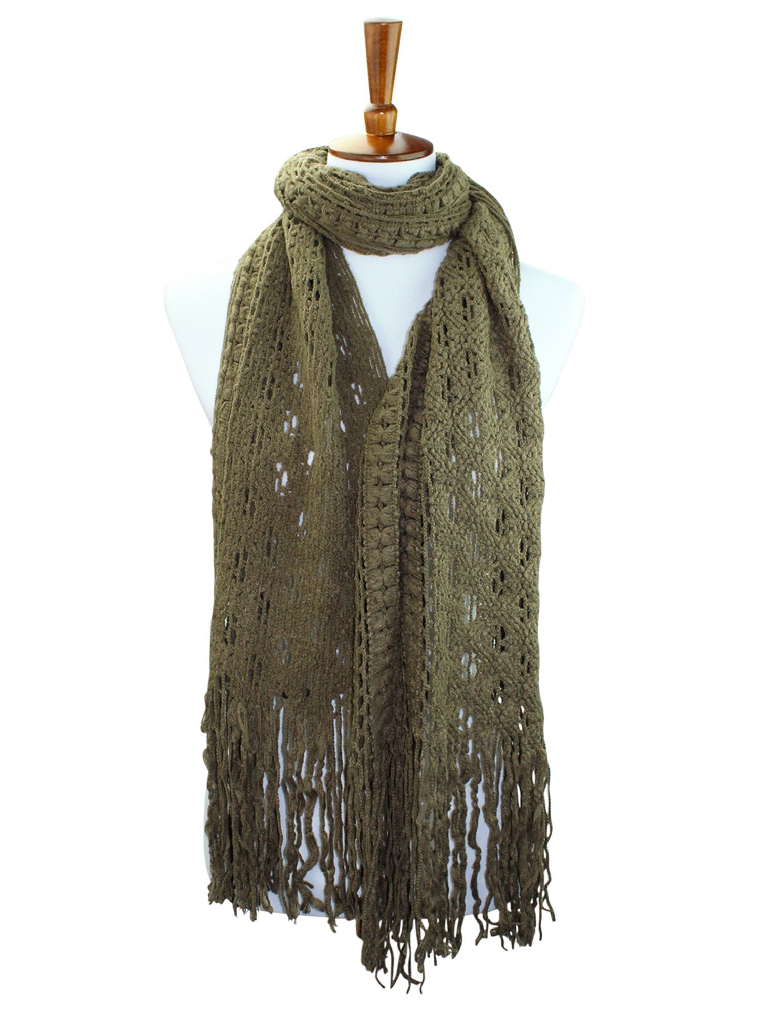 Elegant Taupe Long Crochet Knit Infinity Scarf - Soft Winter Fashion Accessory for Women | Perfect for Cold Weather, Office Wear & Holiday Outfits