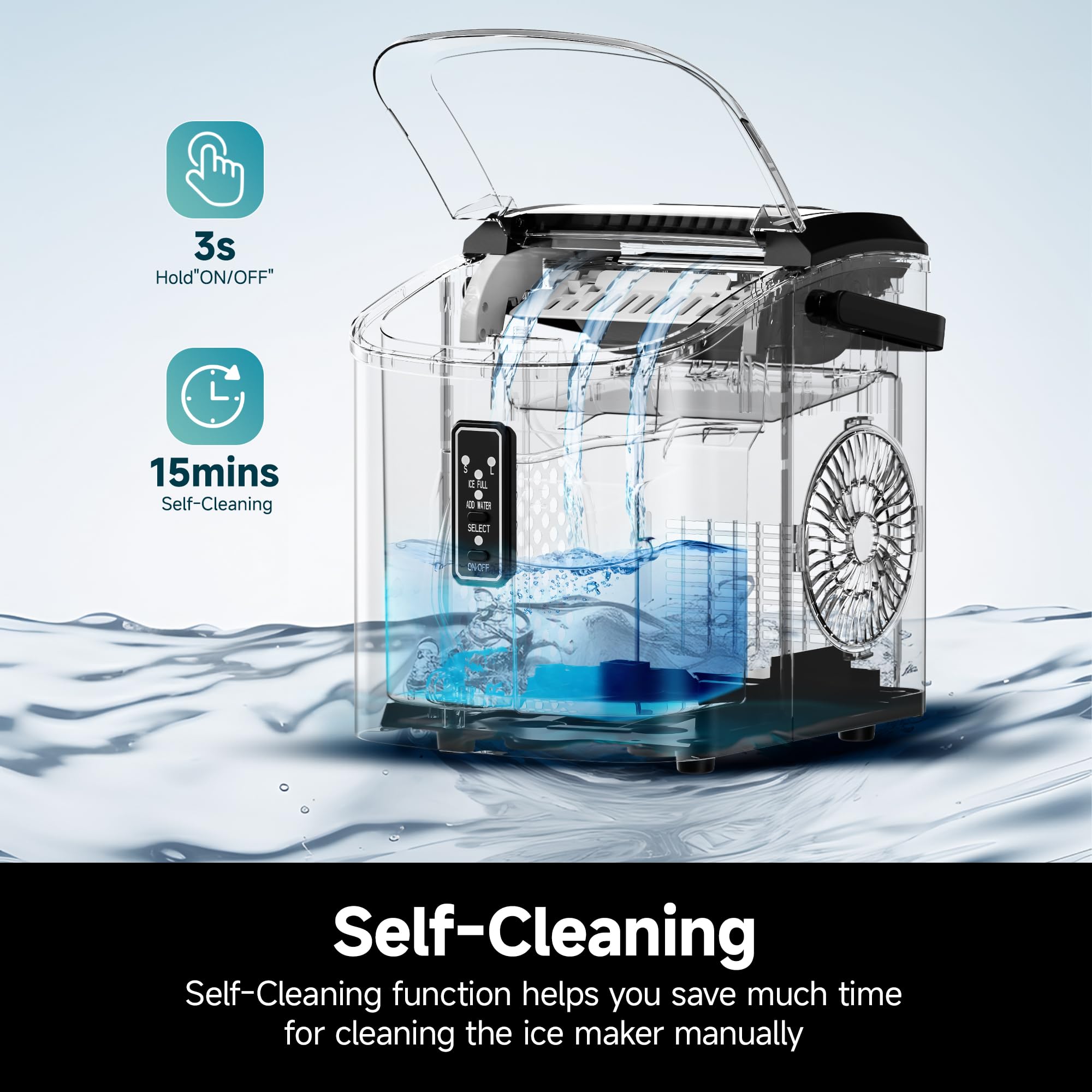 EUHOMY Portable Ice Maker Machine - 9 Cubes in 6 Minutes, 26lbs/24H, Self-Cleaning Countertop Ice Maker with Carry Handle, Ice Basket & Scoop, 2 Ice Size Options for Home, Kitchen, Office, RV & Outdoor Parties