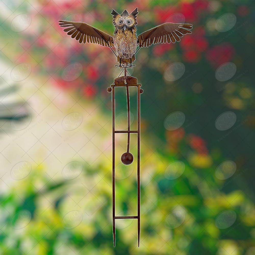 Balancing Bird Garden Rocker Wind Sculpture - Large Owl Design for Outdoor Decor | Red Carpet Studios | Perfect for Patio, Yard & Garden Decoration