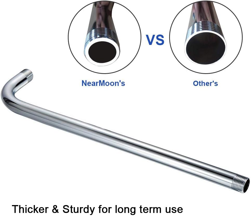 NearMoon 15 Inch Stainless Steel Wall-Mounted Shower Arm with Flange - Chrome Finish Shower Head Extension for Bathroom & Spa Relaxation
