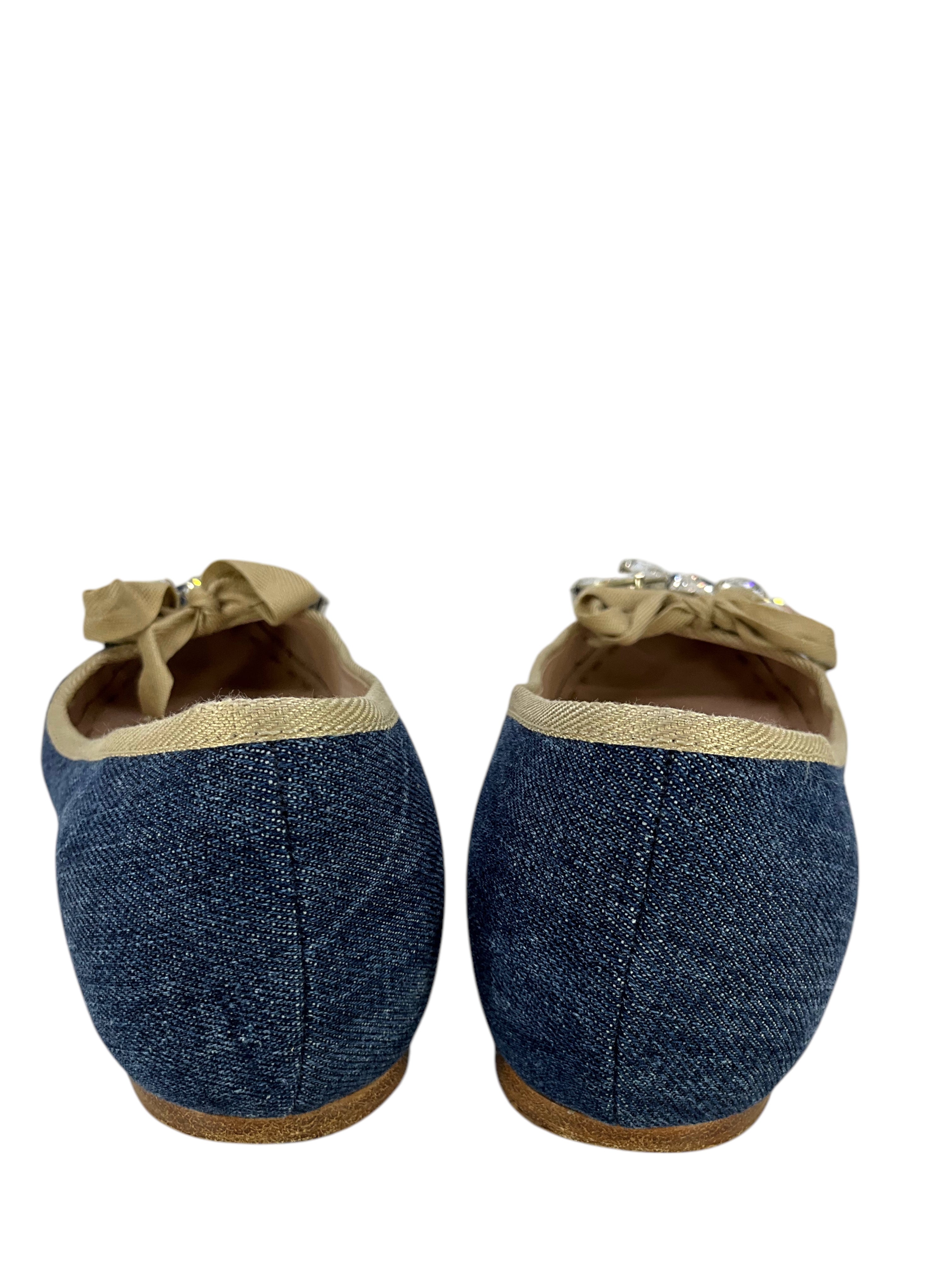 Miu Miu Washed Denim Ballet Flats for Women - Size 6 | Comfortable & Stylish Casual Shoes for Everyday Wear, Office & Date Nights