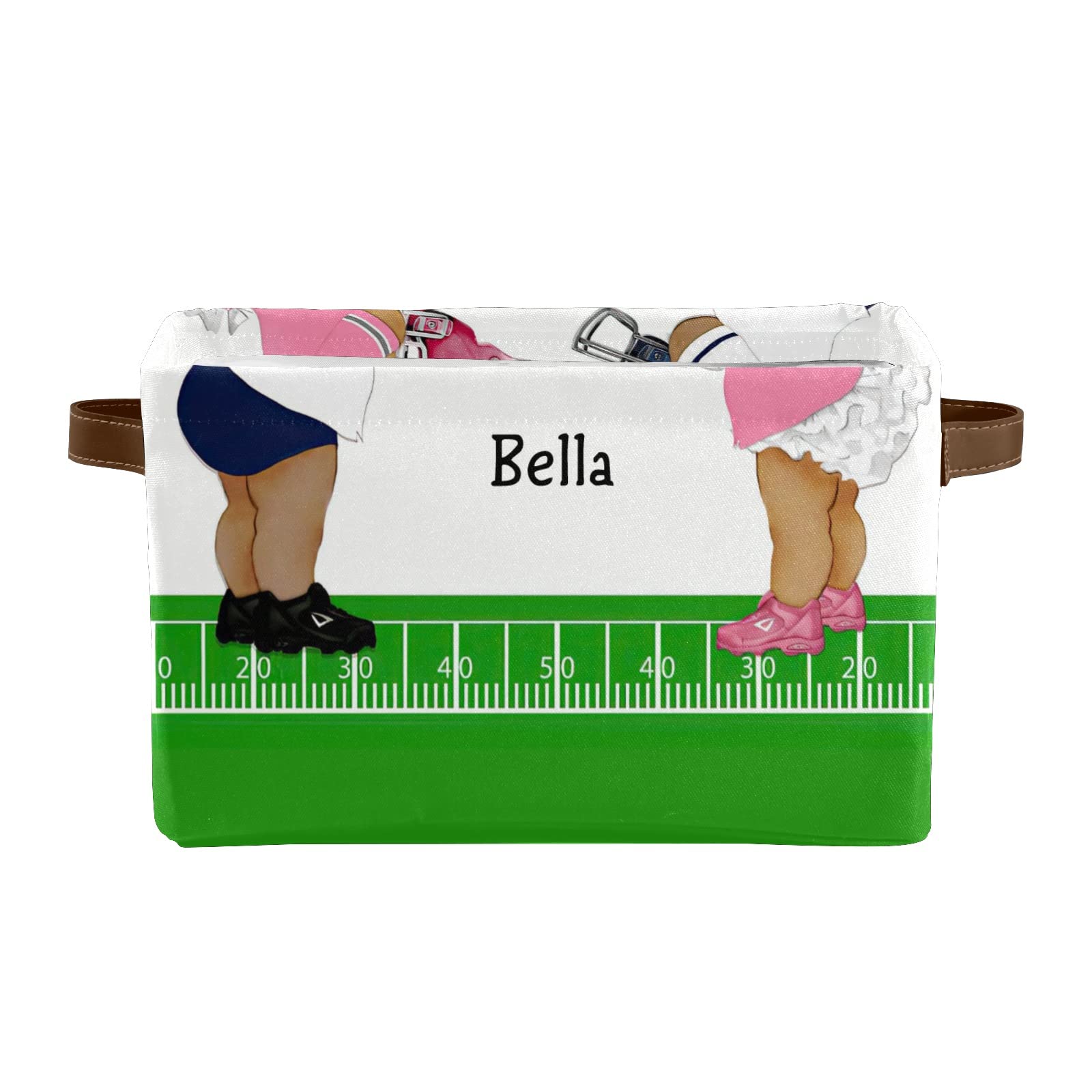 Personalized Football Baby Name Storage Bins with Leather Handles - 2 Pack Nursery Closet Organizer for Baby Clothes, Toys & Nursery Decor | Perfect for Nursery, Kids Room & Baby Shower Gifts