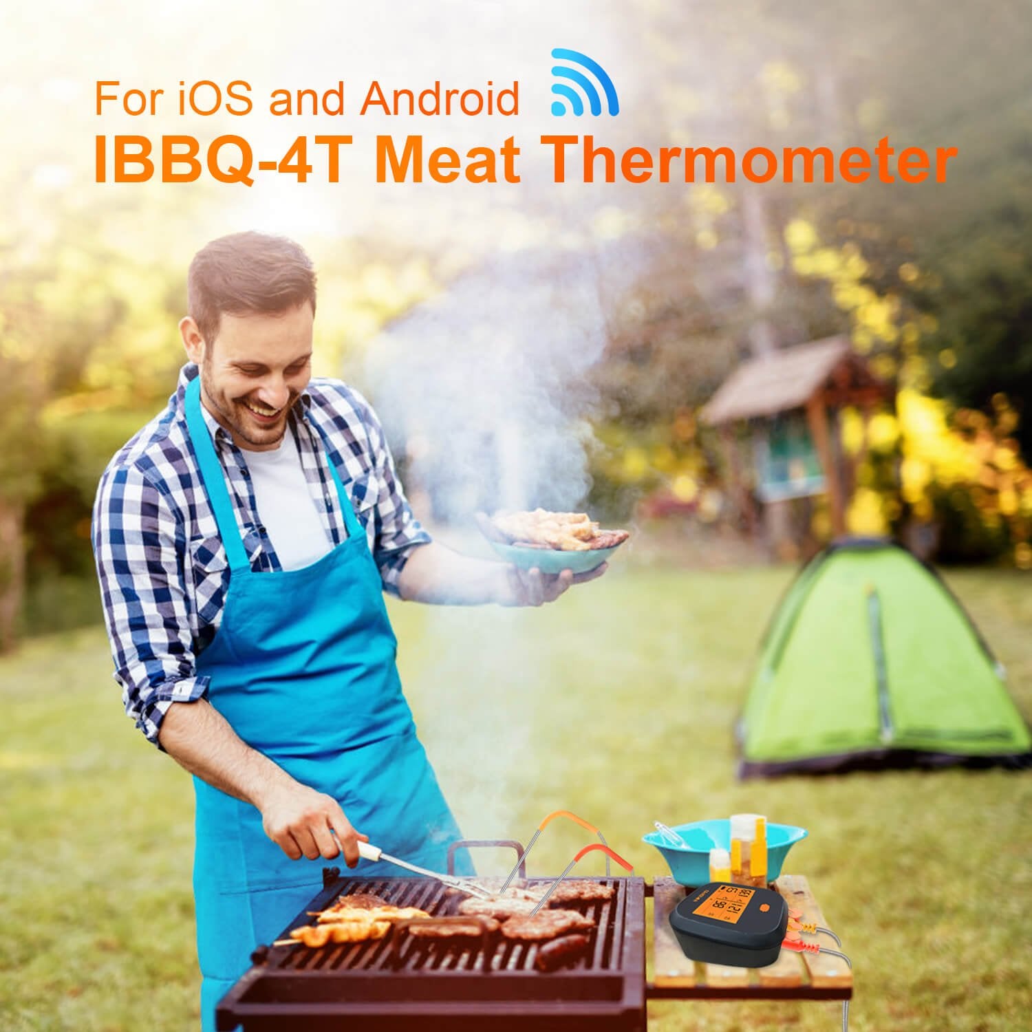 Wireless BBQ Thermometer IBBQ 4T - 4-Probe Smart Meat Thermometer for Grilling, Smoking & Roasting - Perfect for Backyard BBQs, Camping & Outdoor Cooking