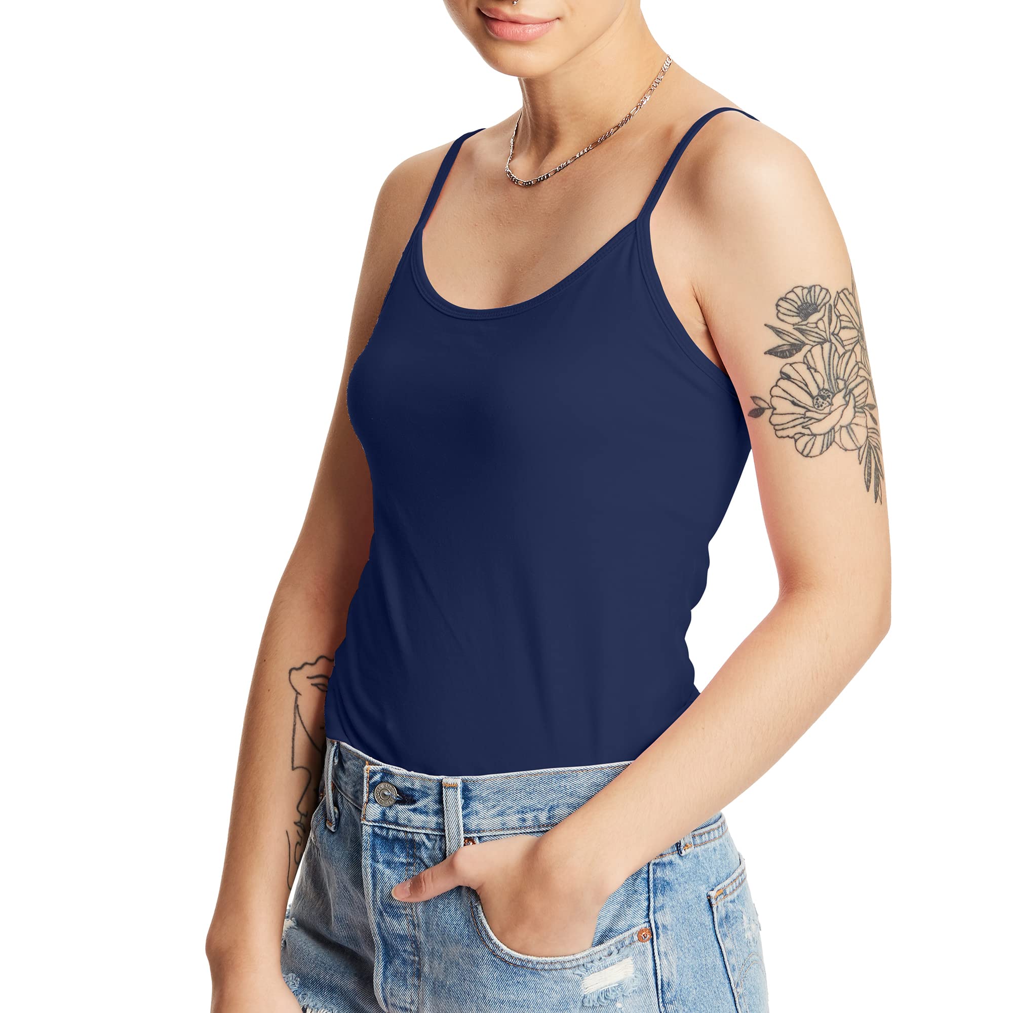 Hanes Women's Stretch Cotton Cami with Built-in Shelf Bra - Comfortable Tank Top for Everyday Wear, Layering & Sleepwear