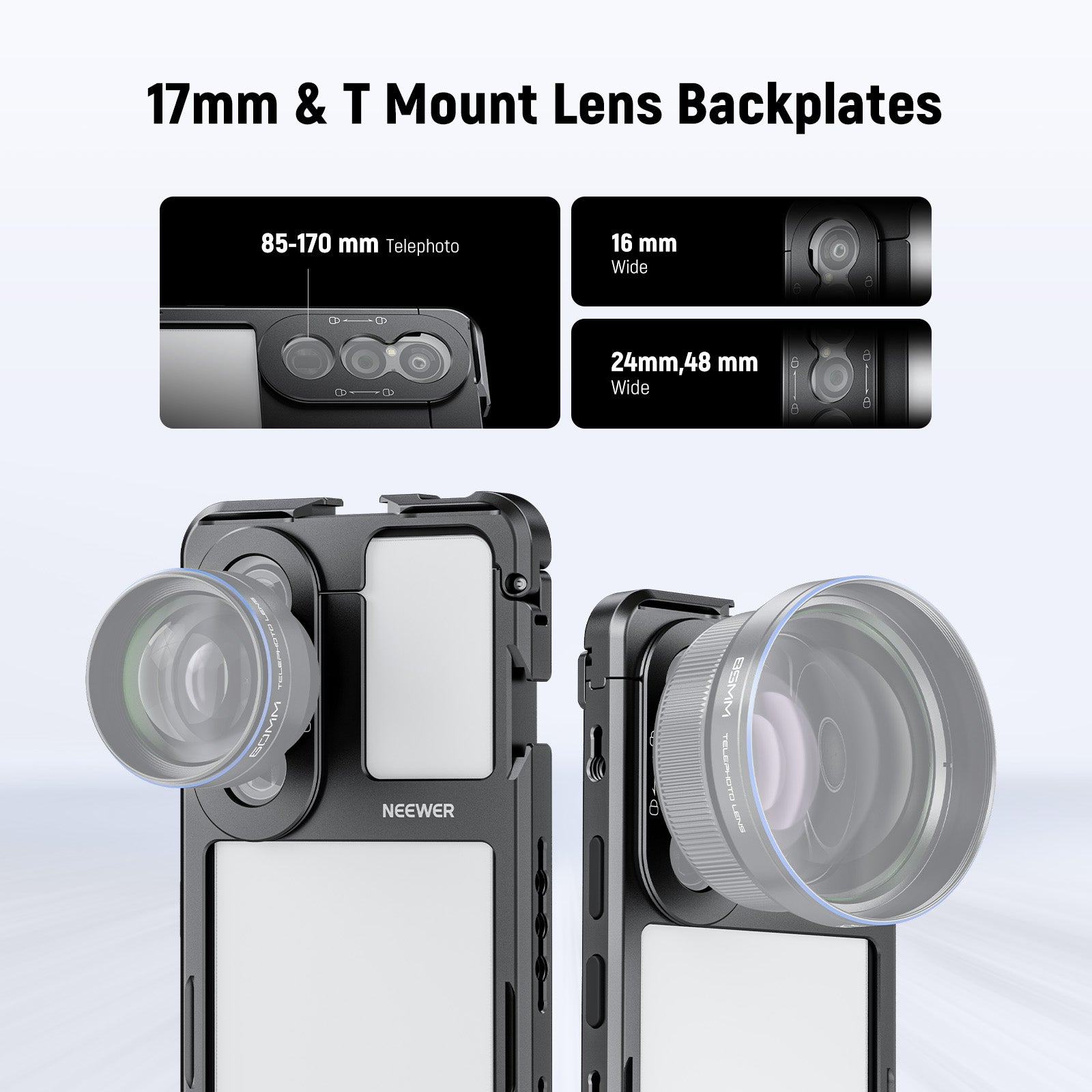NEEWER PA086/PA087 Smartphone Cage Mount for Sony Xperia PRO I & Xperia 1 V - Durable Aluminum Alloy Phone Rig with Cold Shoe Mount & 1/4
