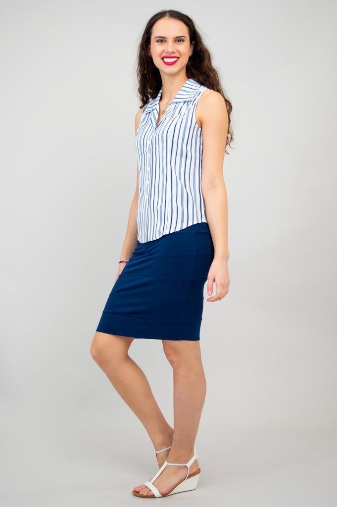 Lexa Tank Top - Indigo Stripe Bamboo Linen Blend Women's Shirt - Perfect for Yoga, Beachwear & Summer Casual Outfits